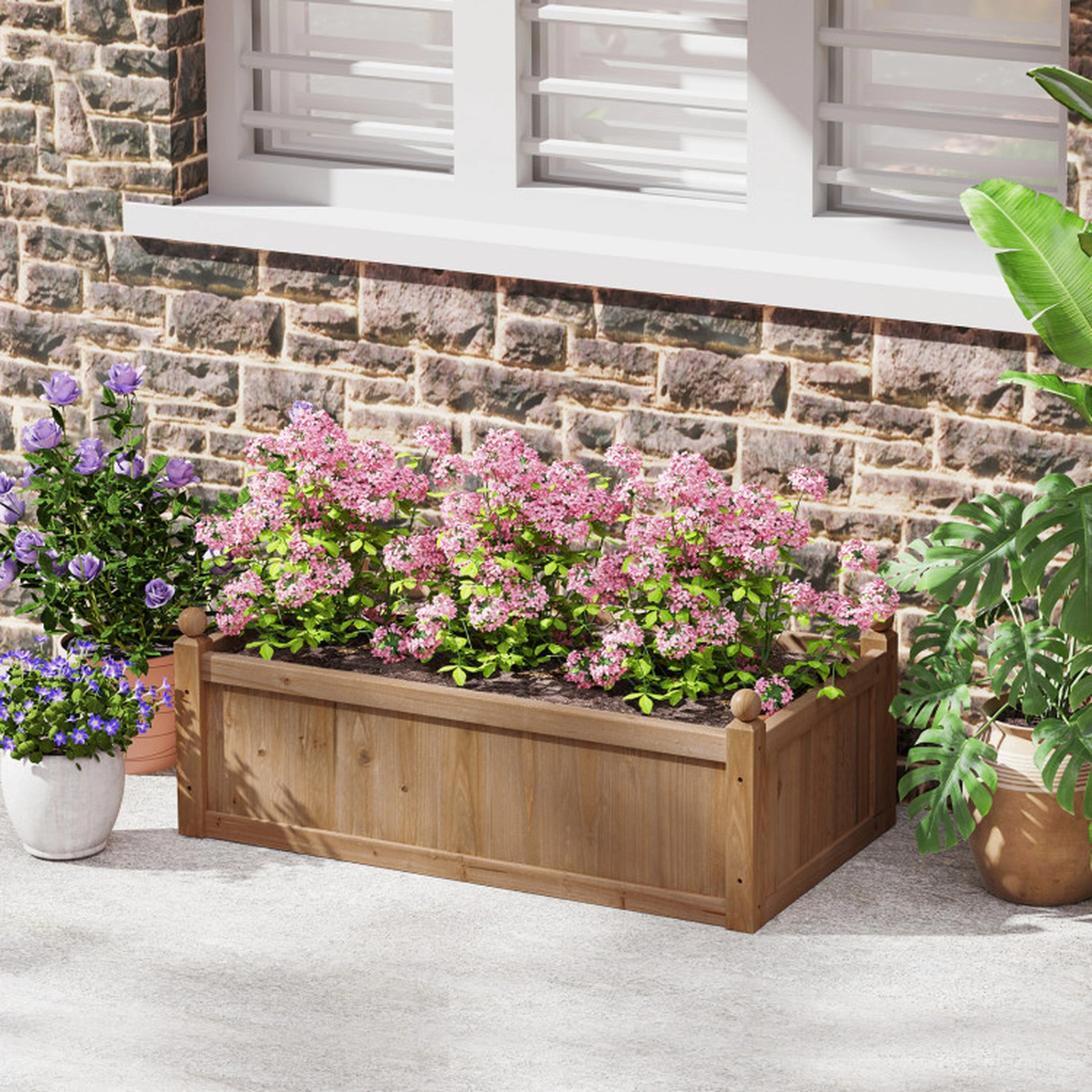 SUGIFT 46-in x 24-in 110-lb Capacity Rustic Fir Wood Raised Garden Bed Planter Box with Drainage Gaps
