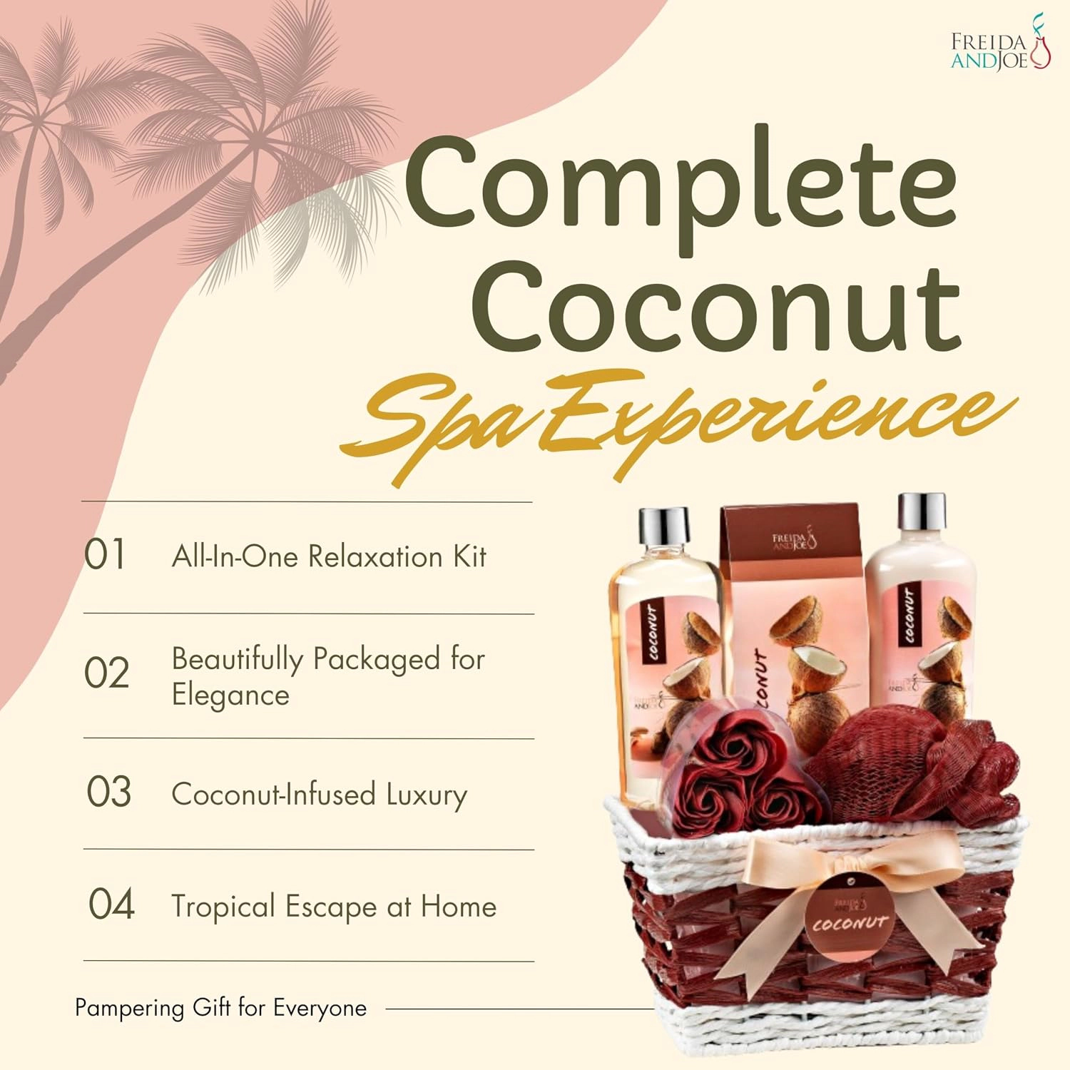 Freida and Joe Women 6-piece Coconut Bath & Body Set Wicker Basket Valentine's Gift