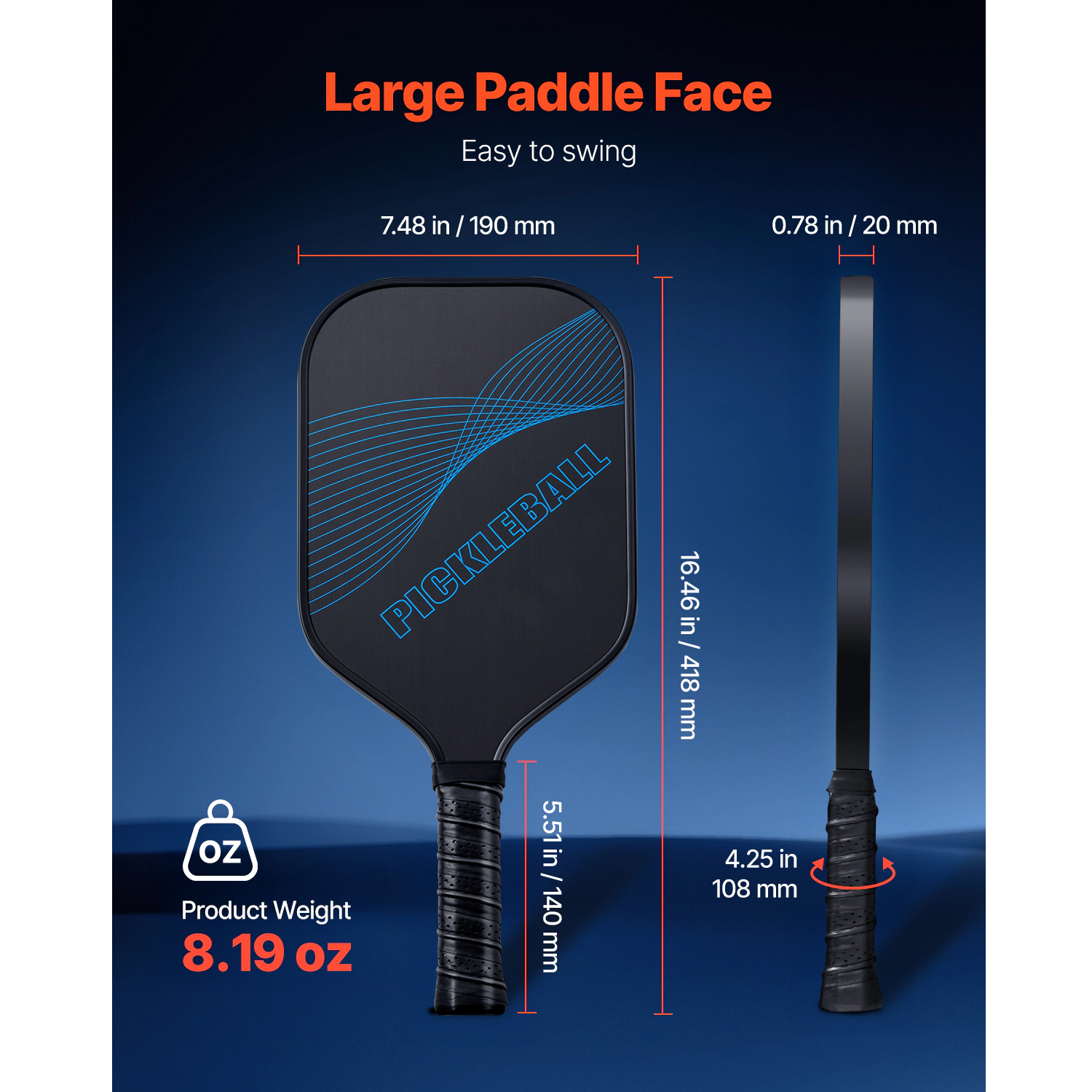 HONGGE Pickleball Paddle, T700 Carbon Fiber Surface & Honeycomb Core
