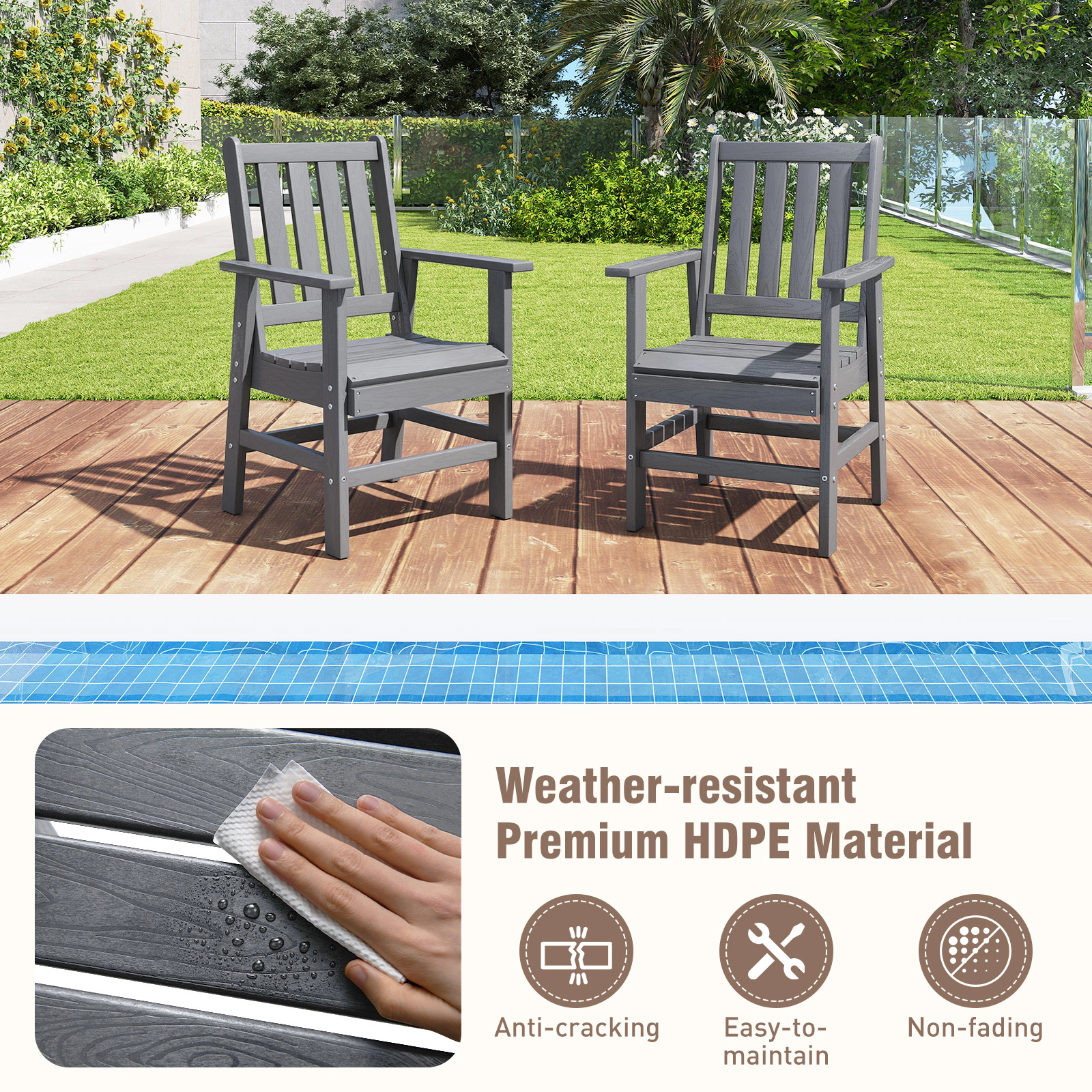 SUGIFT Patio Dining Chairs with Wide Armrests 330-lb Capacity Gray and Black