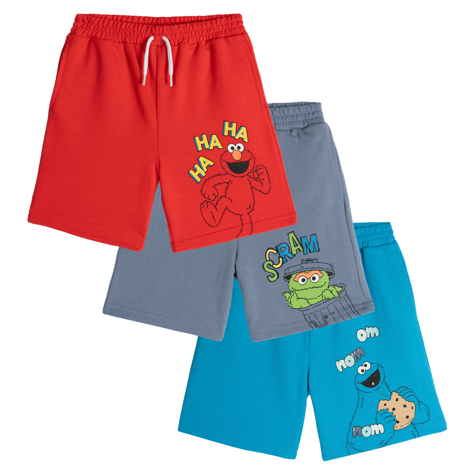 Sesame Street Boys' 3-Pack Athletic French Terry Shorts