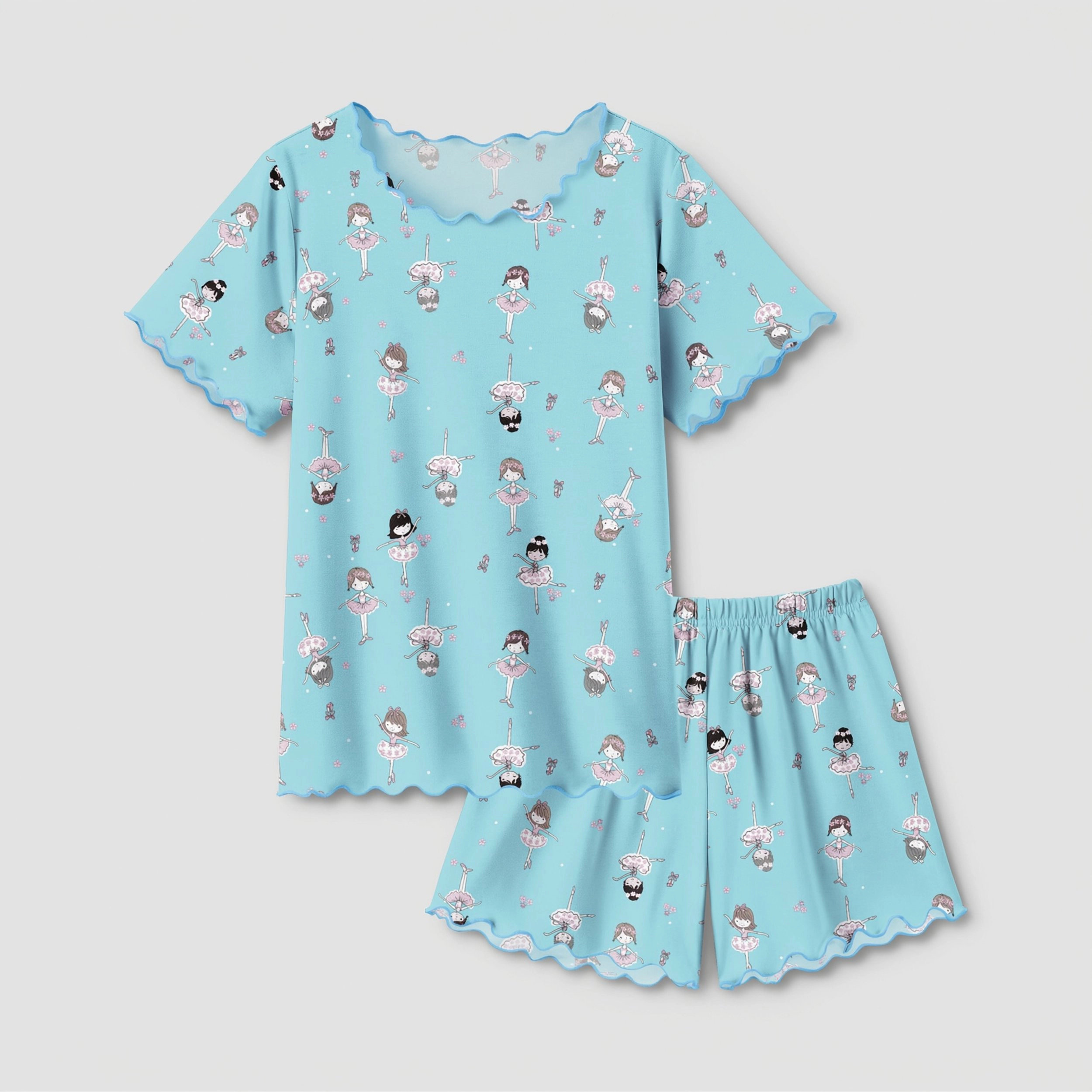 Arshiner Girls Pajama Set Short Sleeve Lounge Soft Shirring Summer Sleepwear Sets Flowers