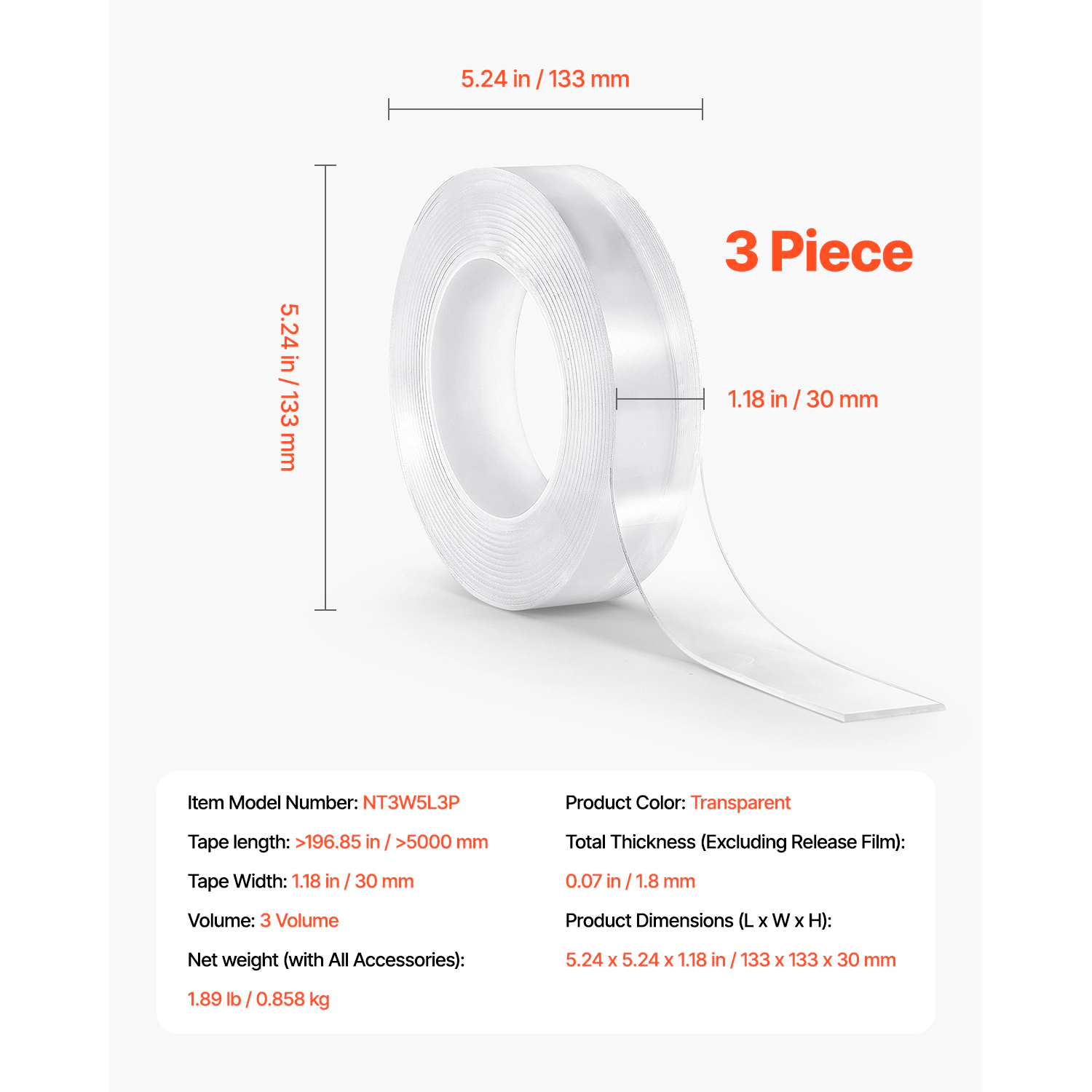 HONGGE Double Sided Tape Heavy Duty Nano Mounting Tape Strong Adhesive & Reusable Clear Two Sided Wall Tape Removable