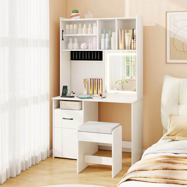 Hivvago 67 Inches Tall Vanity Set With Mirror Makeup Dressing Table With Charging Station