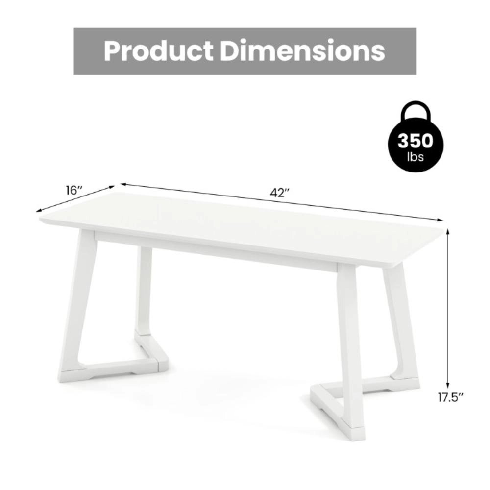 Hivvago 42 Inch Modern Entryway Bench Long Dining Bench with Rubber Wood Legs-White