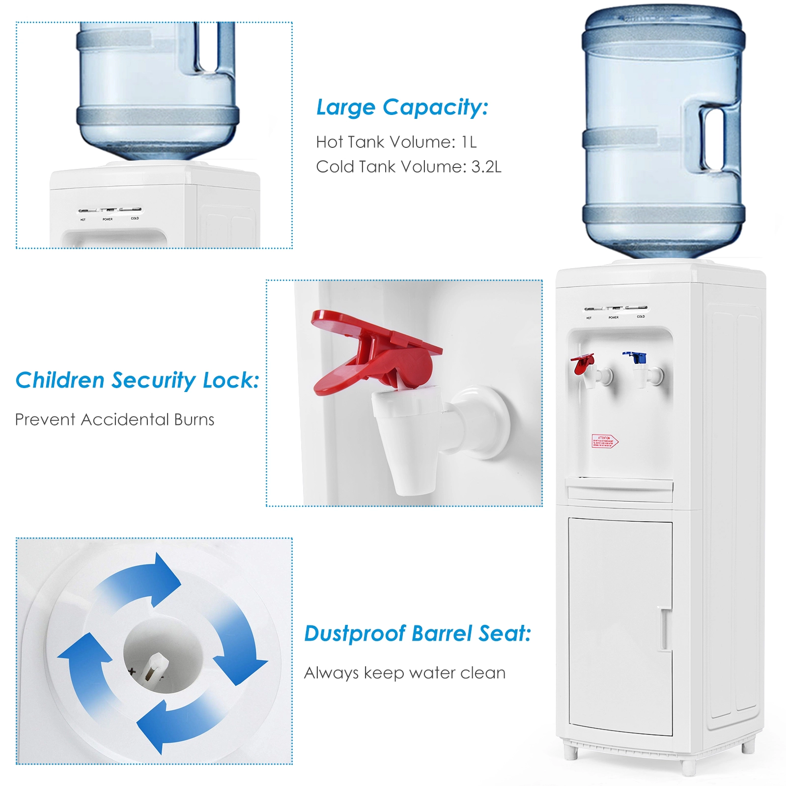 SUGIFT White Top Loading Hot and Cold Water Cooler Dispenser with Child Safety Lock 5-Gallon 12-in W 30-in H