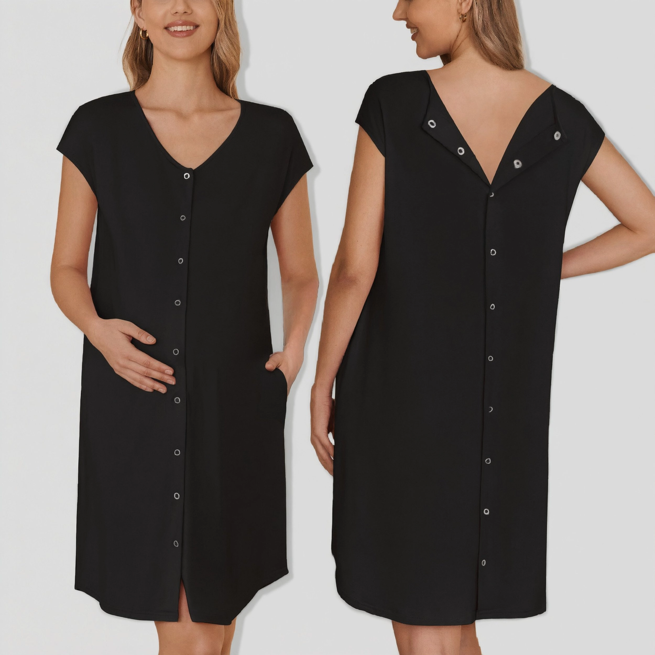 Ekouaer Labor and Delivery Gown for Hospital Nursing Nightgown Maternity Sleepwear With Pockets