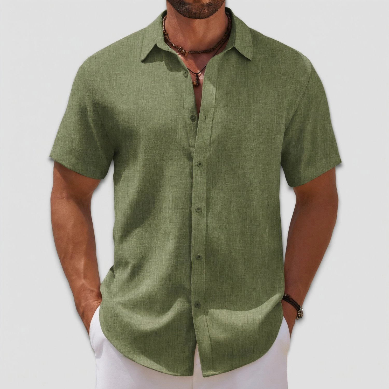 COOFANDY Mens Short Sleeve Button Down Shirts  Solid Lapel Collar Casual Tops