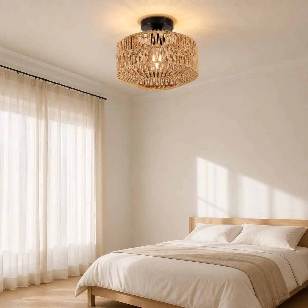 ELEMENT ACE Round Woven Rattan Flush Mount Ceiling Light