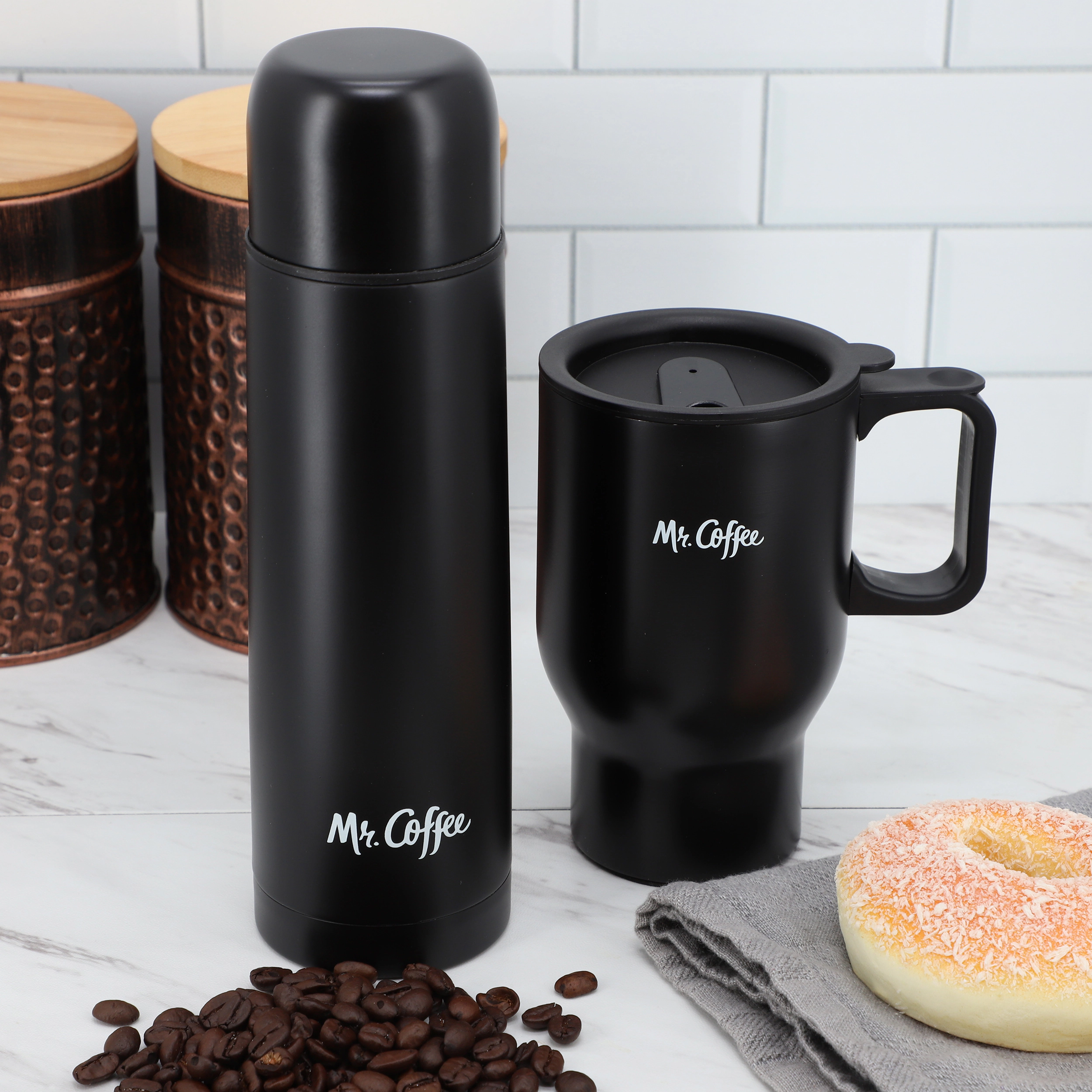 Mr. Coffee Javelin 2 Piece Thermal Bottle and Travel Mug Set Silver