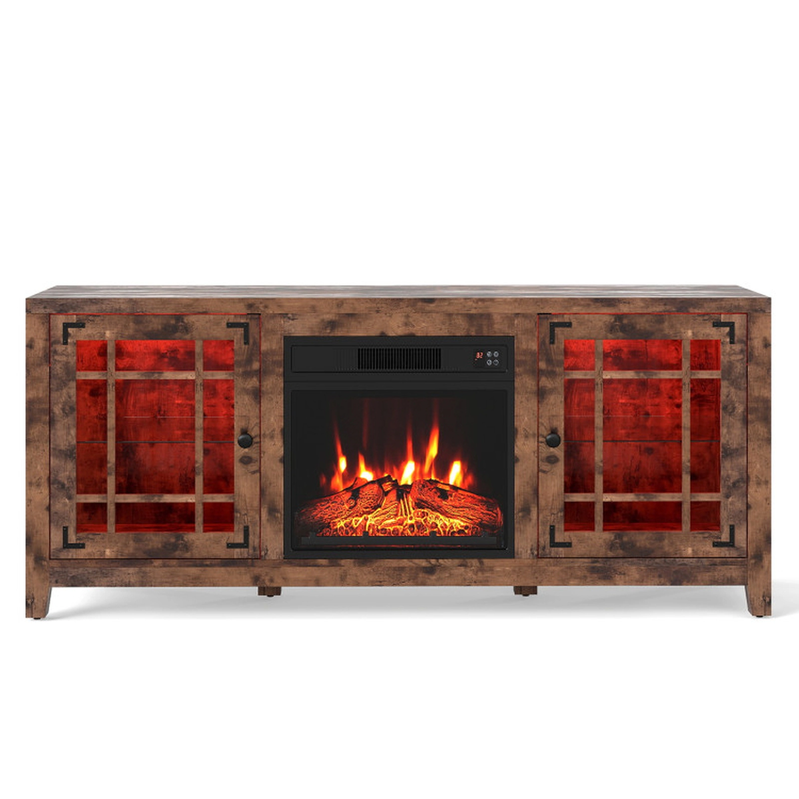 SUGIFT 58-In Rustic Brown Fireplace TV Stand, 5000 BTU, RGB LED Lights, 18-In Electric Fireplace