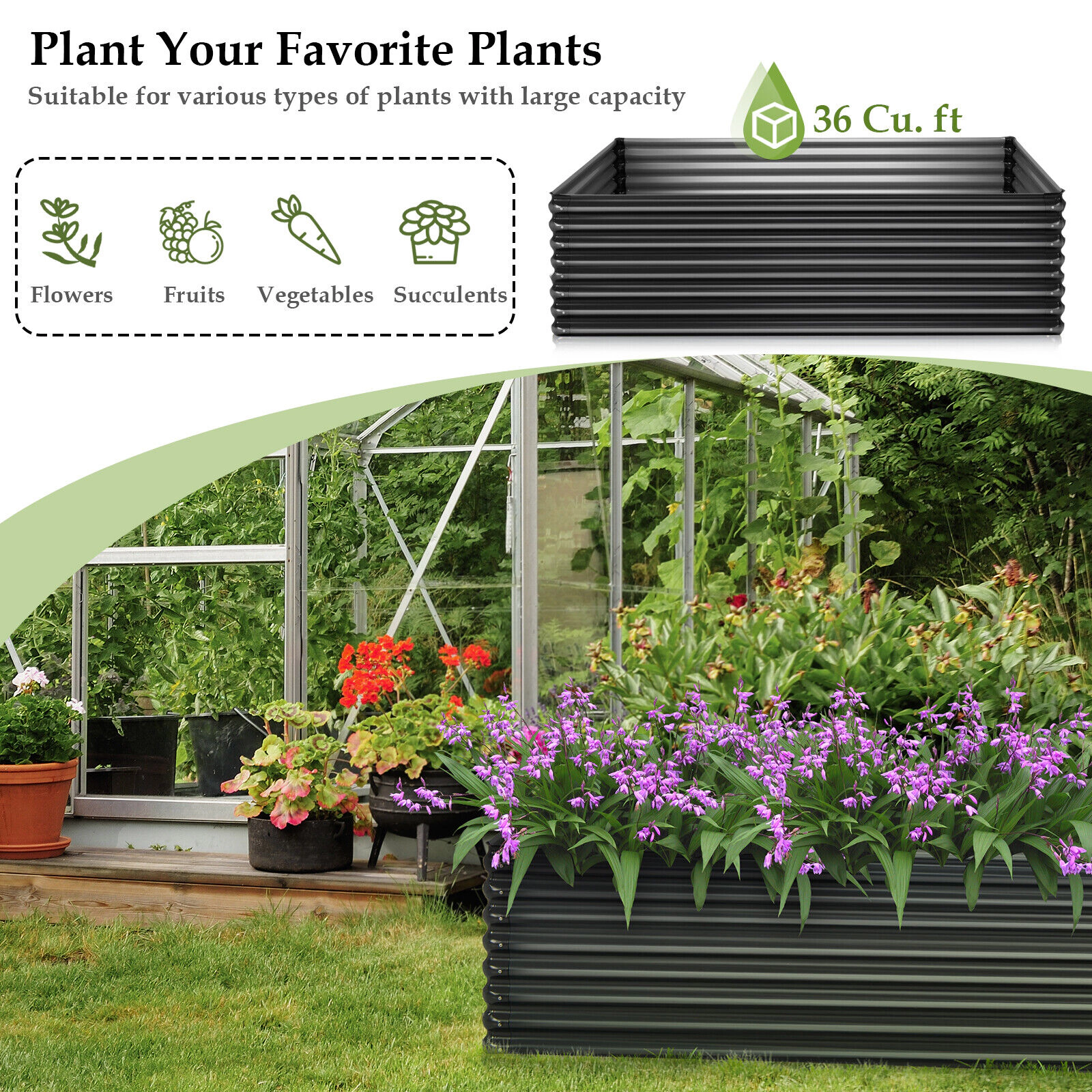 LJG 71 Inch Galvanized Metal Raised Garden Bed for Garden Backyard