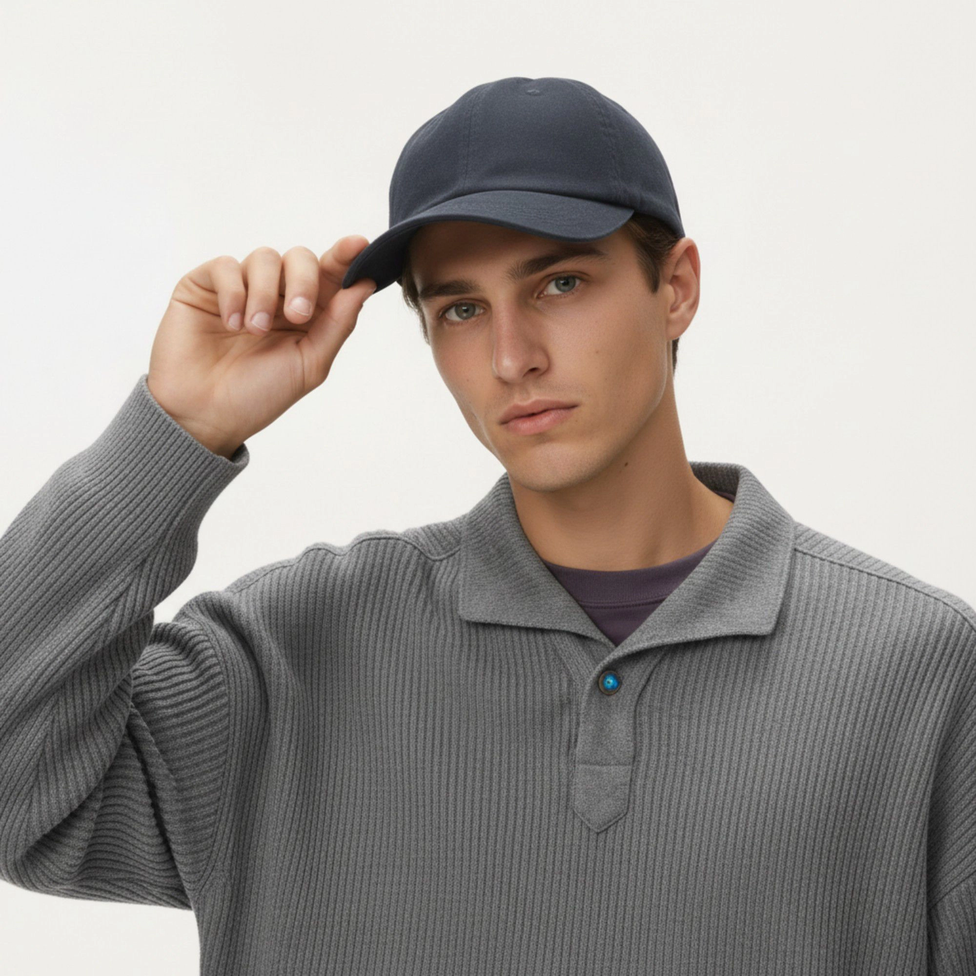 Anna-Kaci Men's Ribbed Long Sleeve Polo Sweater with Relaxed Fit and Soft Knit Texture