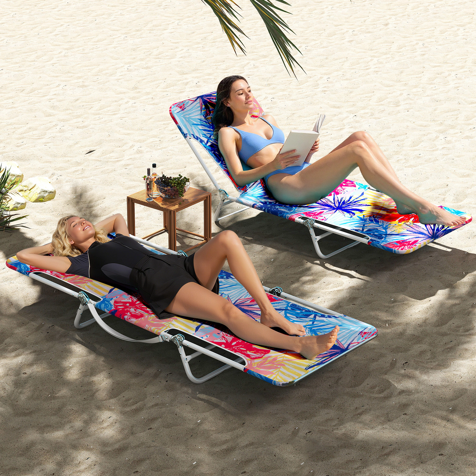 SUGIFT 5-Position Lay Flat Beach Recliner with Carry Strap 330-lb Capacity Pink As Picture Shown