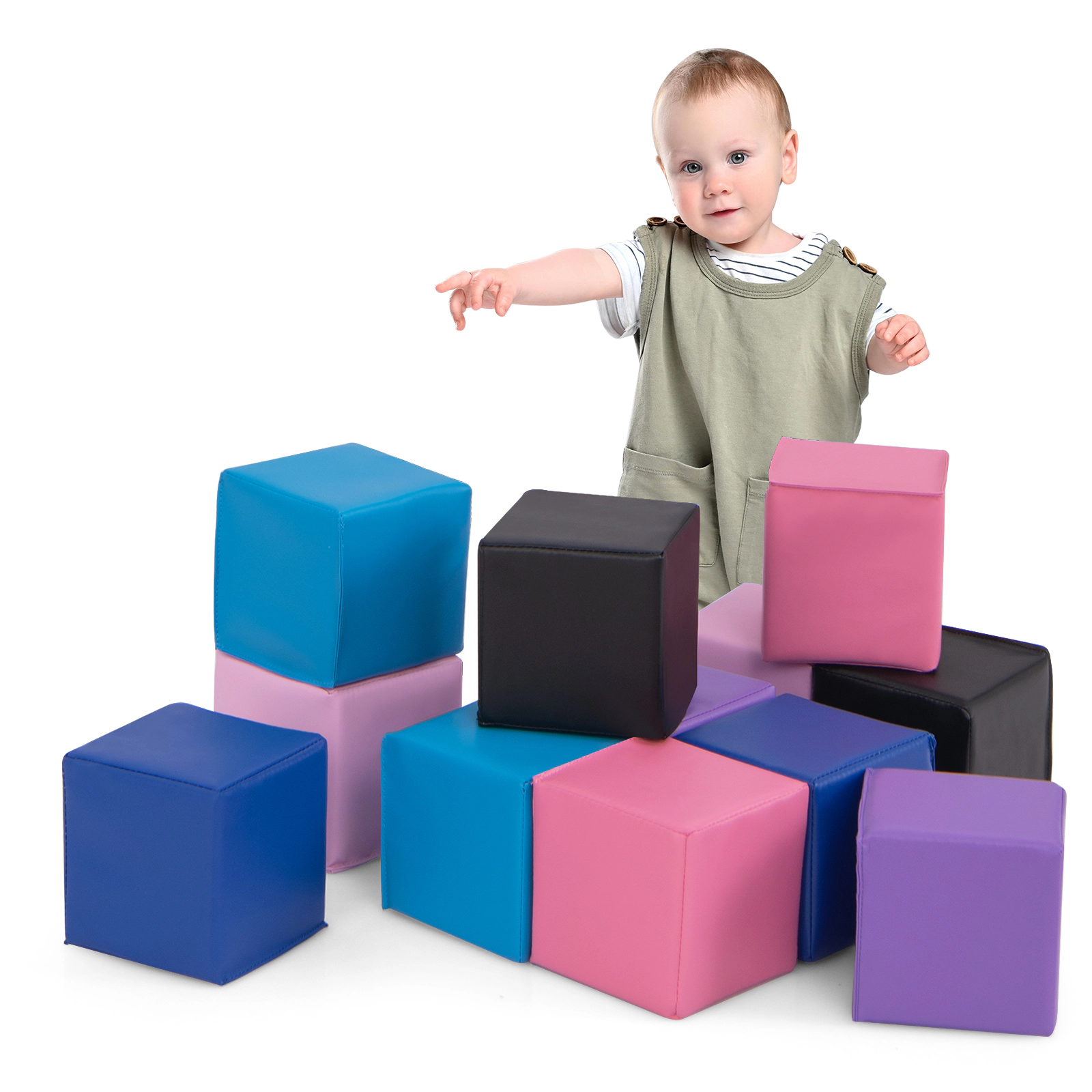 LJG 12 Pieces Soft Foam Building Blocks Climbing Foam Cubes Set for Kids