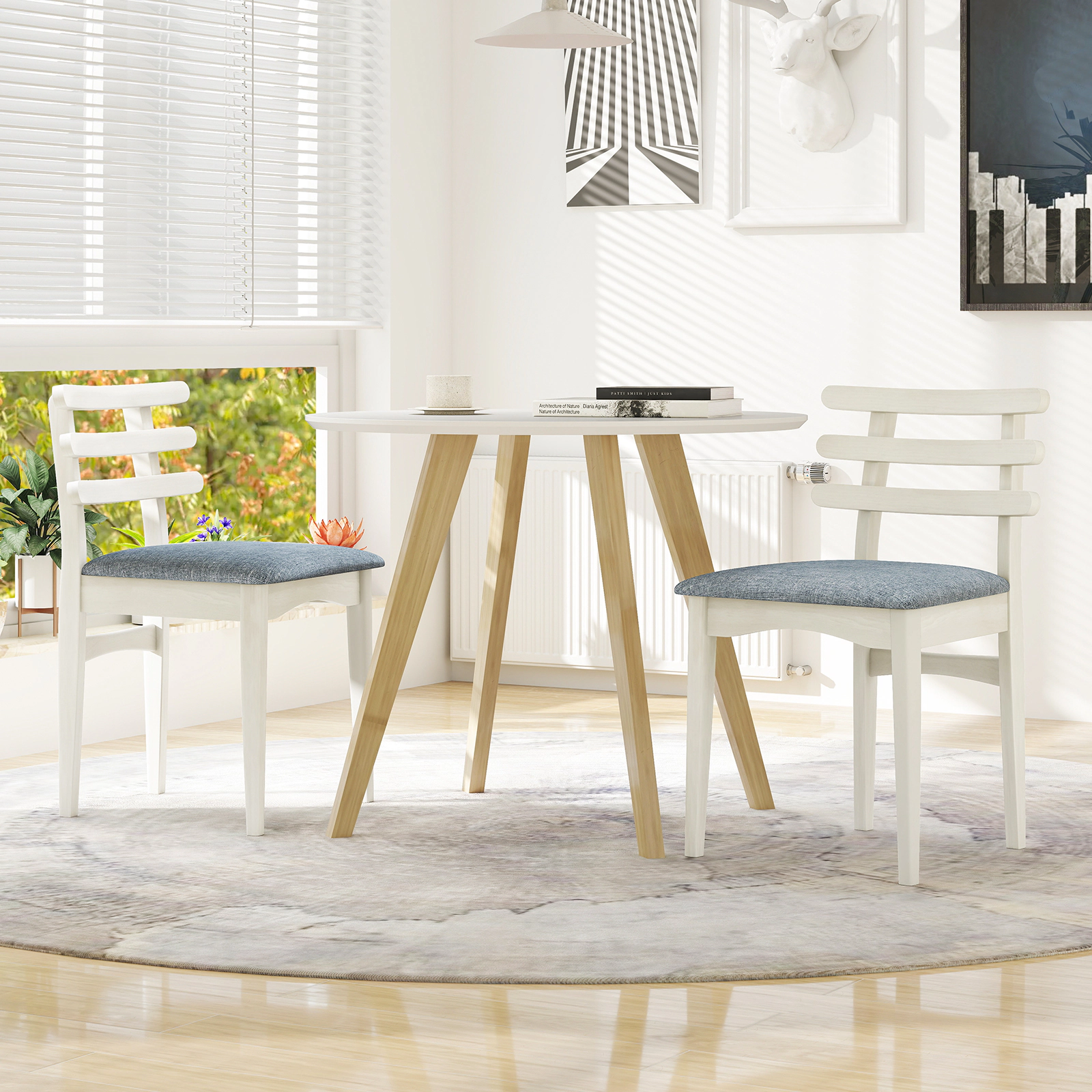 LJG Fabric Kitchen Side Chairs with Rubber Wood Frame and Padded Seat