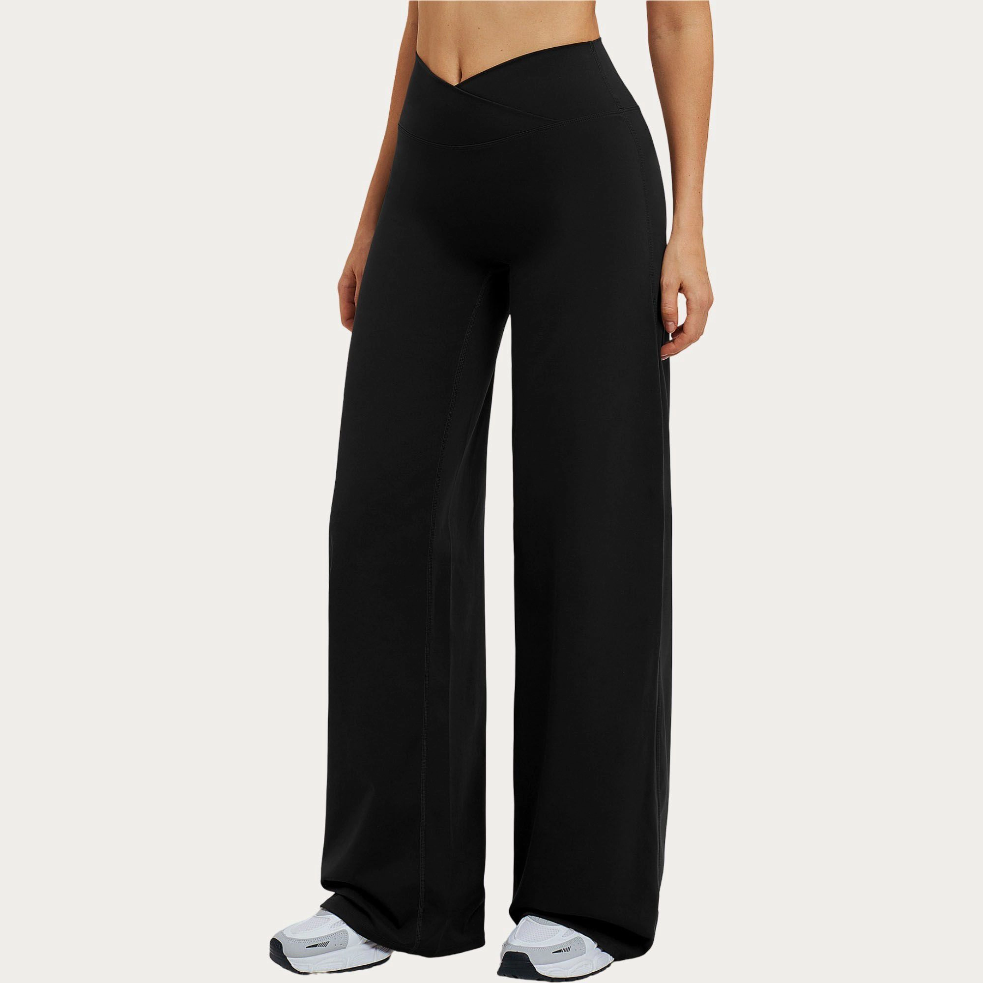 Anna-Kaci Women's High-Waist Crossover Wide-Leg Yoga Pants Stretch Athletic Lounge Workout