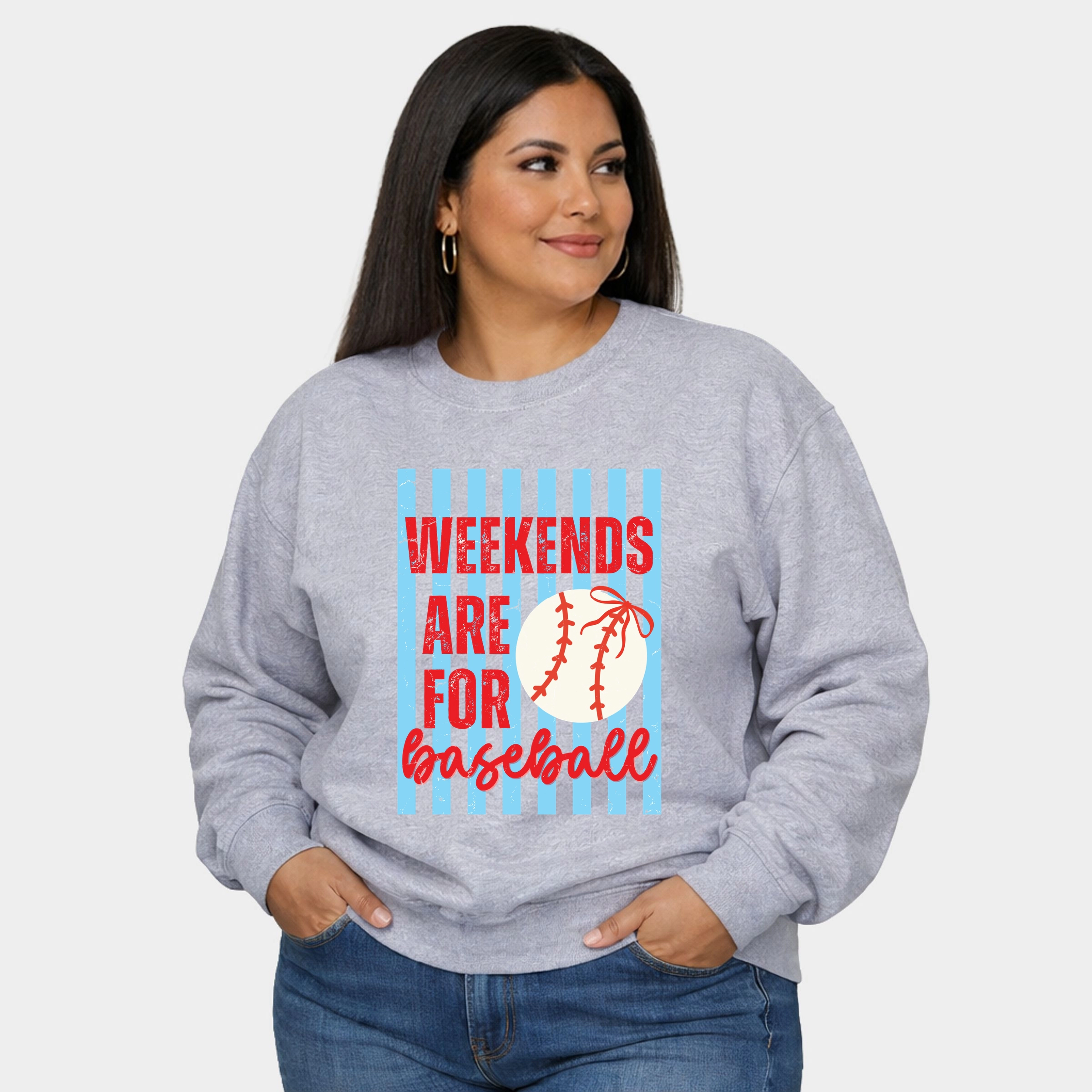 Simply Sage Market - Weekends Are For Baseball Stripes  Women's Plus Sized Graphic Sweatshirt