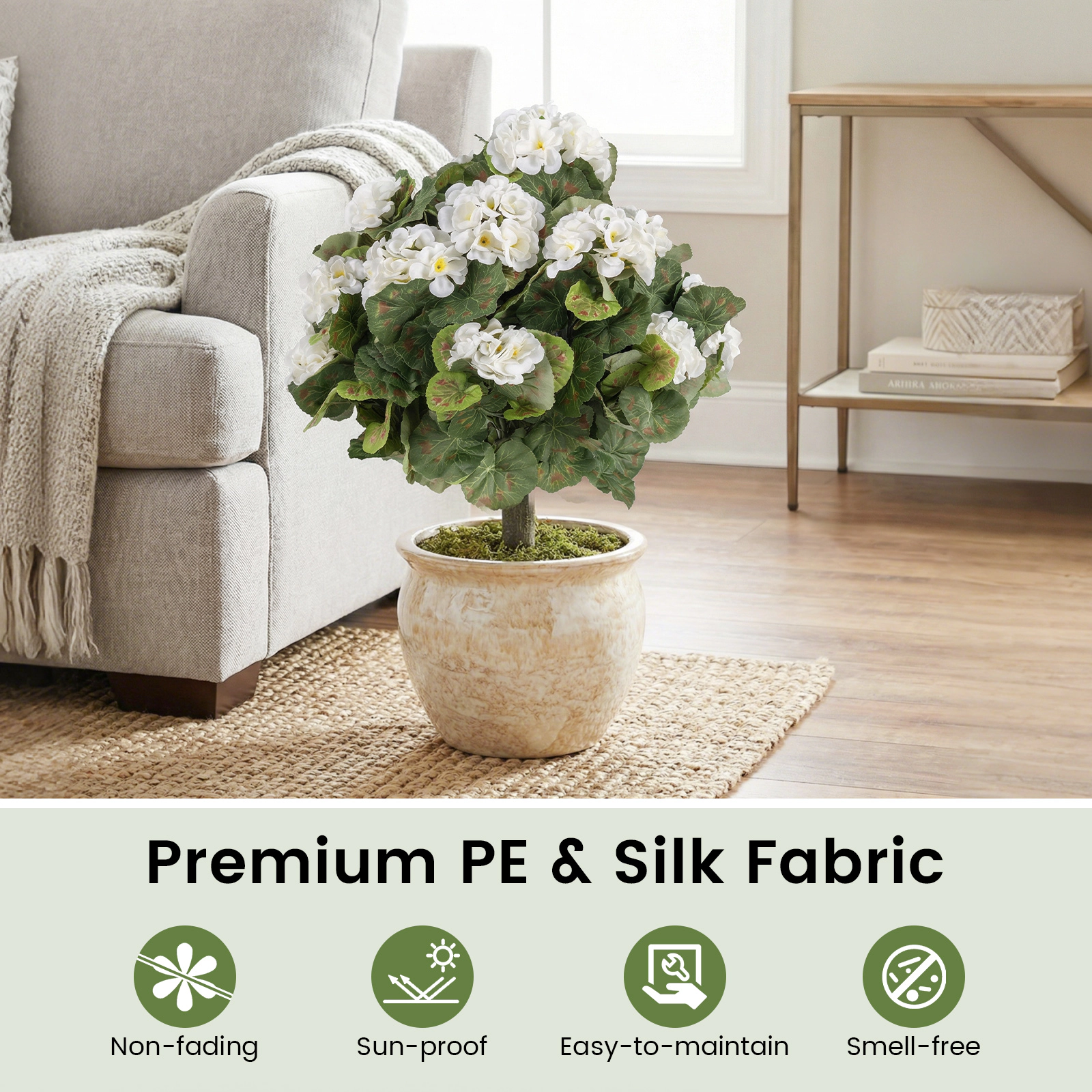 Slickblue Set of 2 Artificial Begonia Topiary Ball White Flowers 22.5 In Outdoor Plant Decor