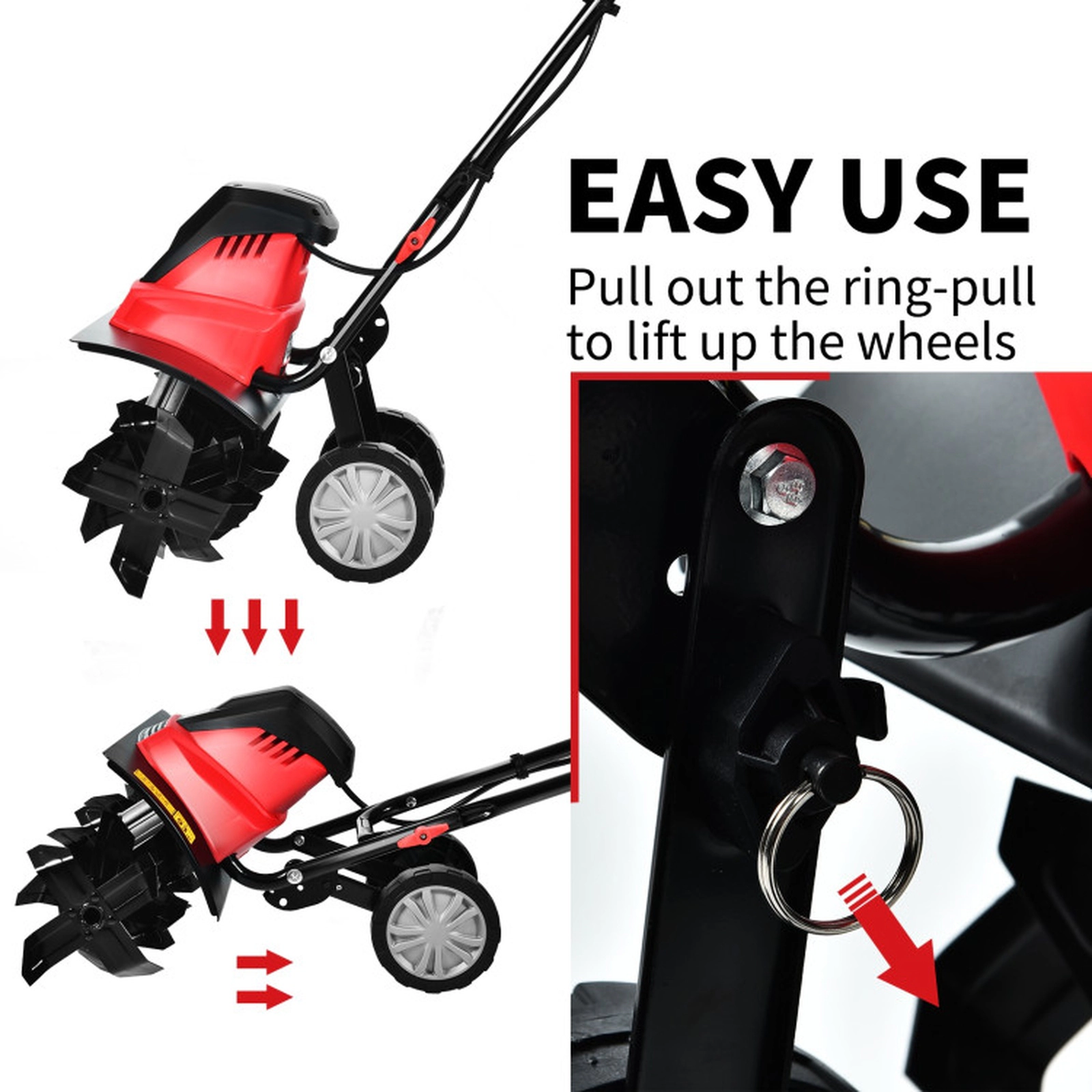 SUGIFT 17-Inch 13.5 Amp Corded Electric Tiller and Cultivator 9-Inch Tilling Depth Red+black