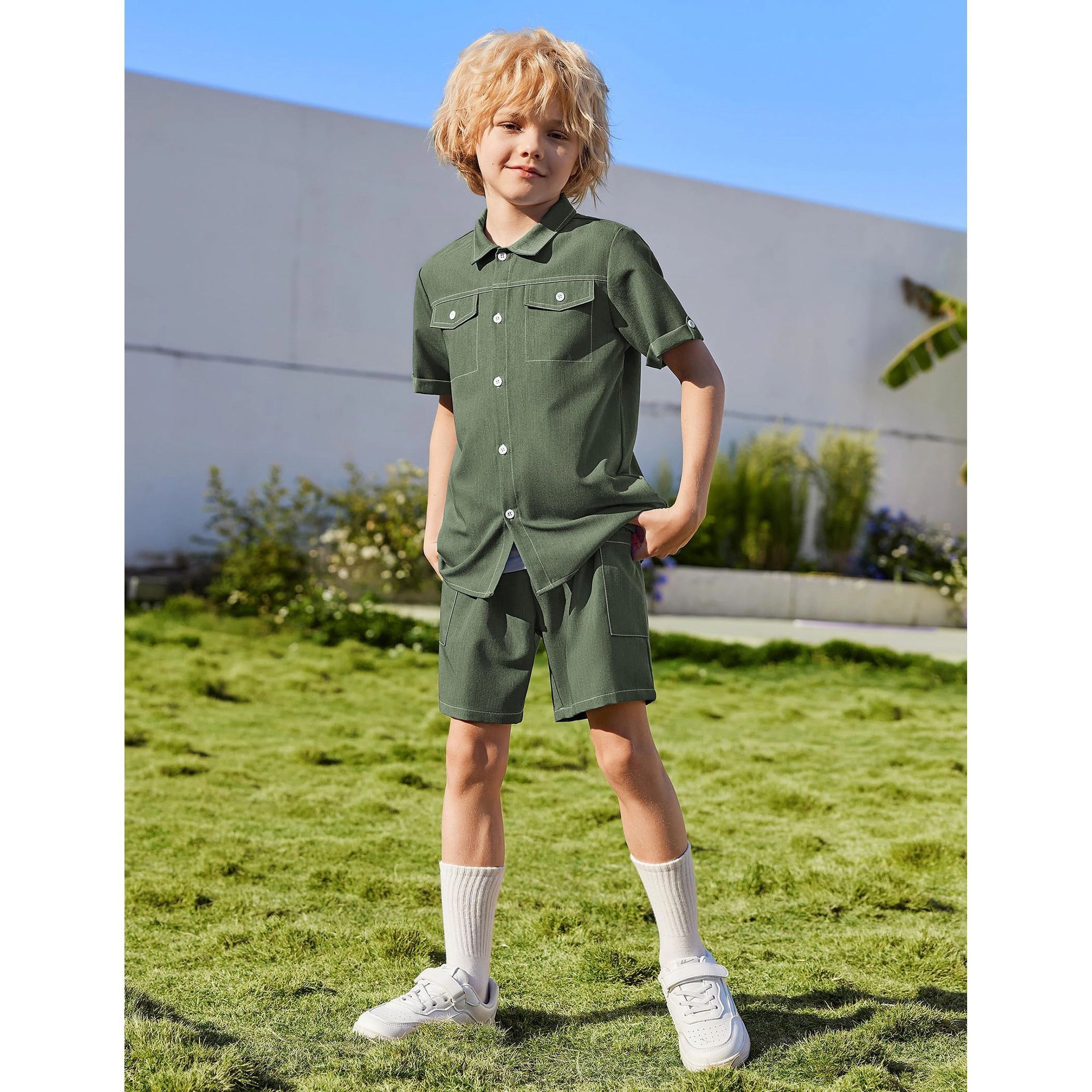 Arshiner Kids Young Boys Woven Shorts Set Short Sleeve Shirt And Denim Casual