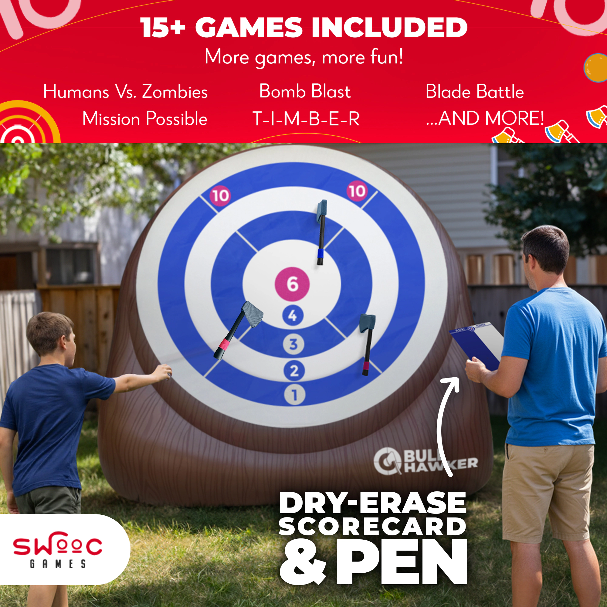 Swooc Games | Bull Hawker™ | Giant Axe Darts Game with 15+ Games