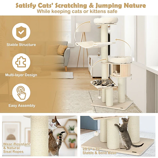 SlickBlue 68.5-Inch Multi-Level Cat Tree with Condo and Perches - JCPenney