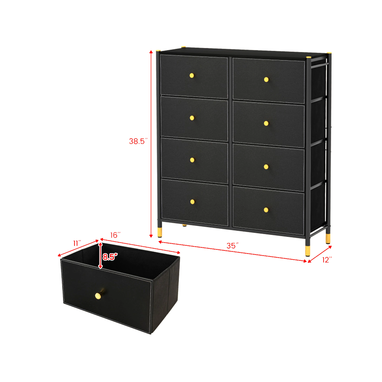 Hivvago Adjustable Drawer Storage Tower with Fabric Bins and Metal Framework - 8 Drawer