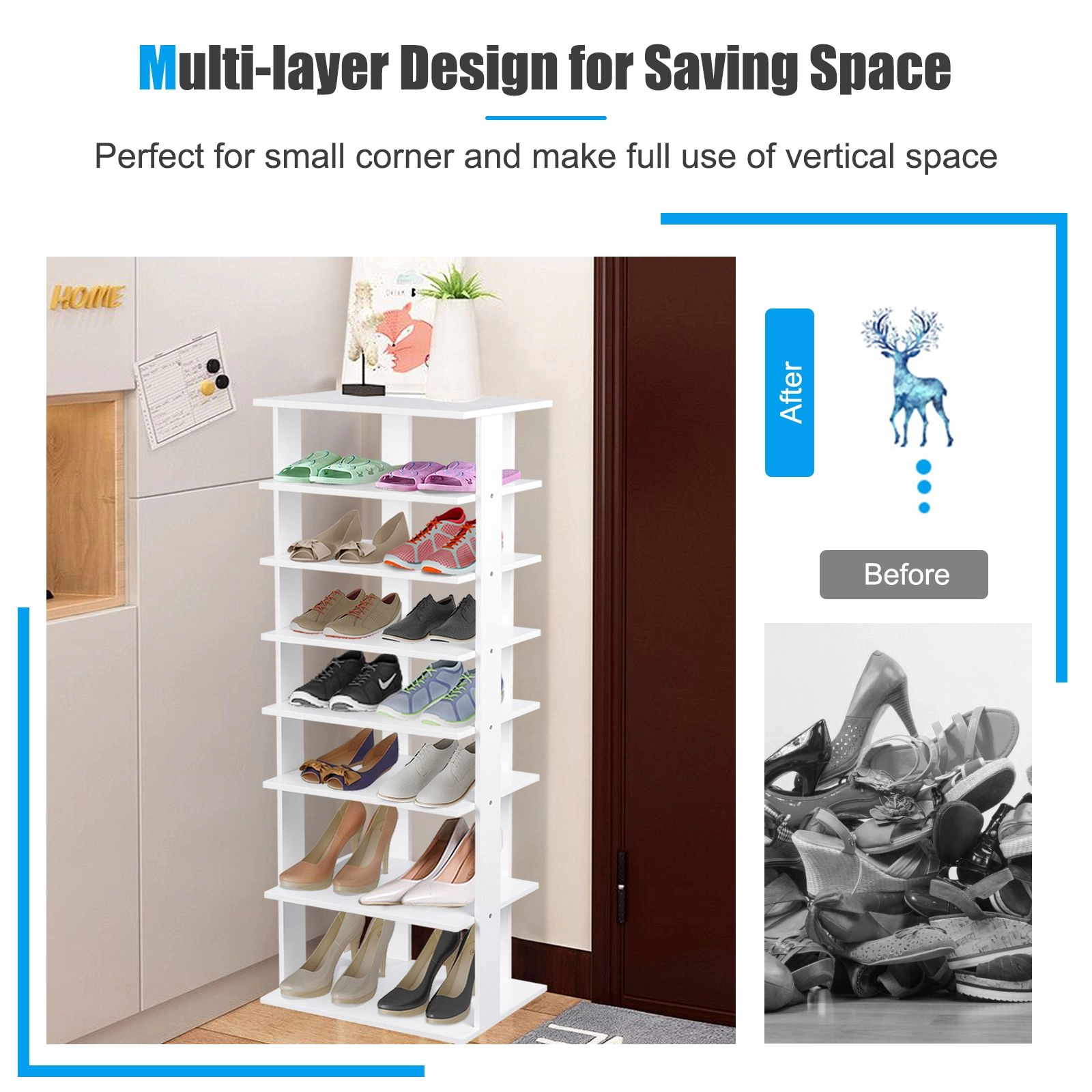 SlickBlue 7 Tier Shoe Storage Rack With Display Shelf, MDF
