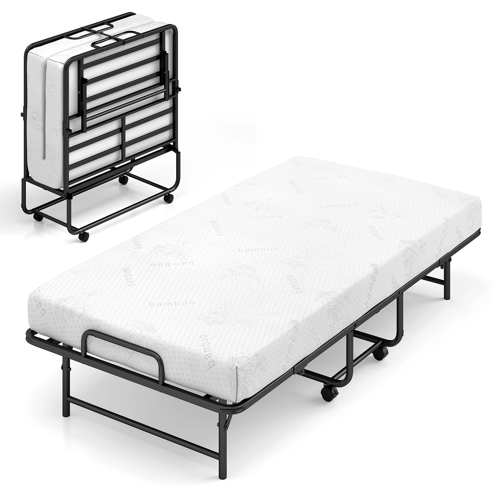 SUGIFT Black 5 Inch Gel Memory Foam Mattress Twin Size Rollaway Folding Guest Bed