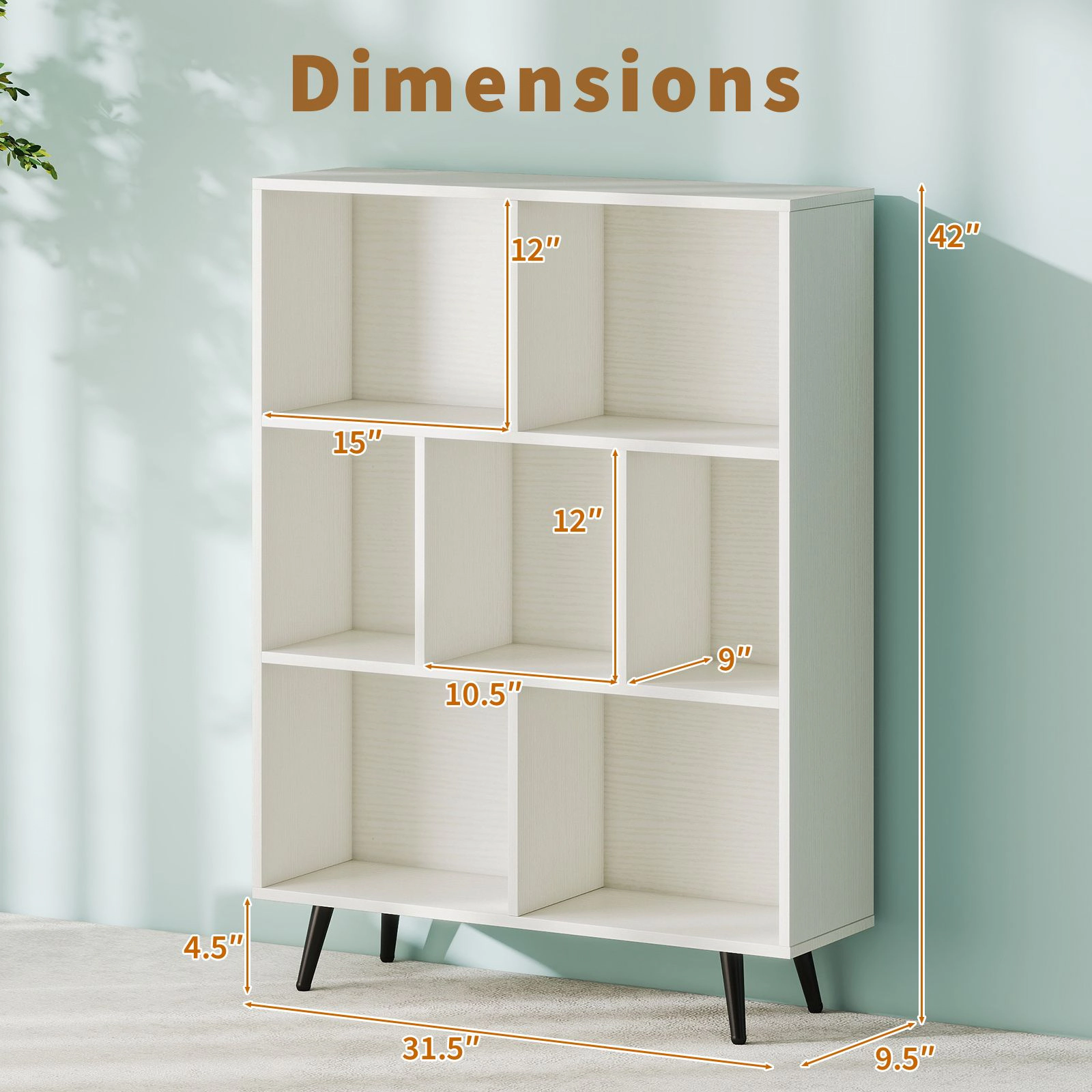 SlickBlue Modern 7-Compartment Bookshelf with Anti-Tip Kits