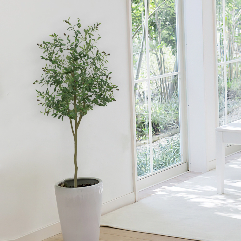 Faux Olive Tree 5Ft, Fake Black with Pot, Indoor Tall Artificial Plants for Living Room Home Office