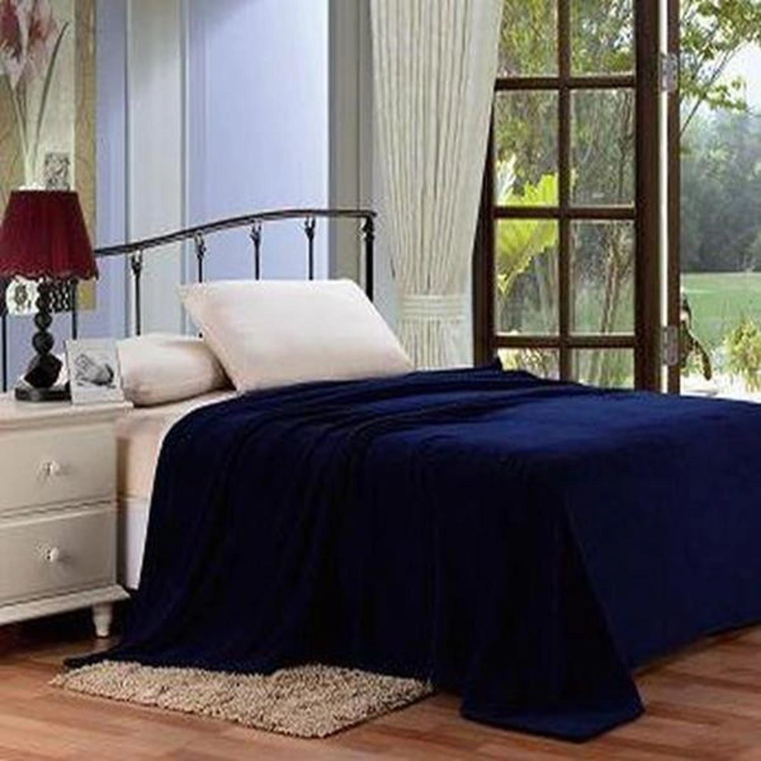 Plazatex Micro Plush Solid Blanket - Twin 66x86", Navy