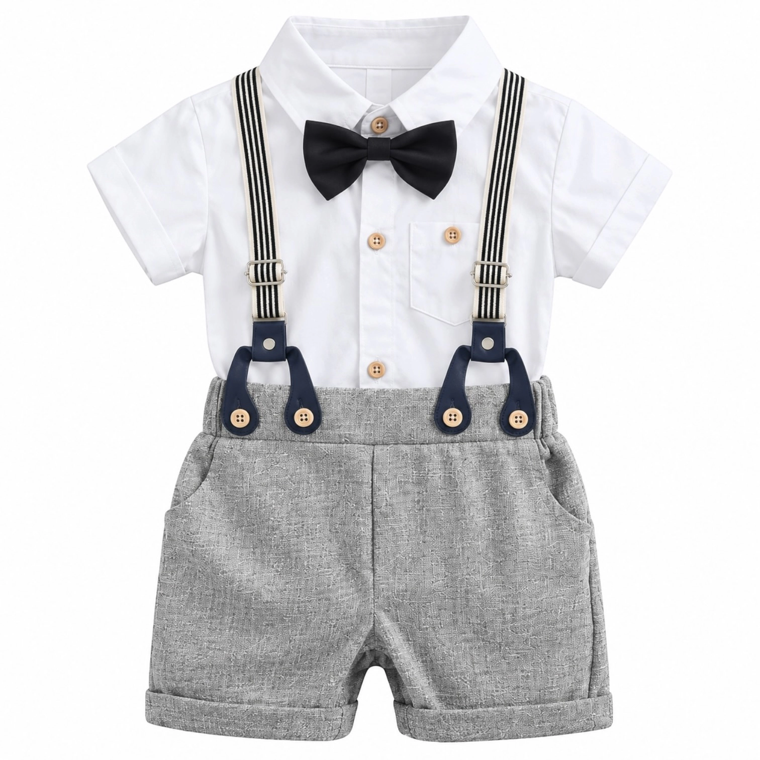 Laurenza's Baby Boys Grey Bodysuit and Suspenders Set