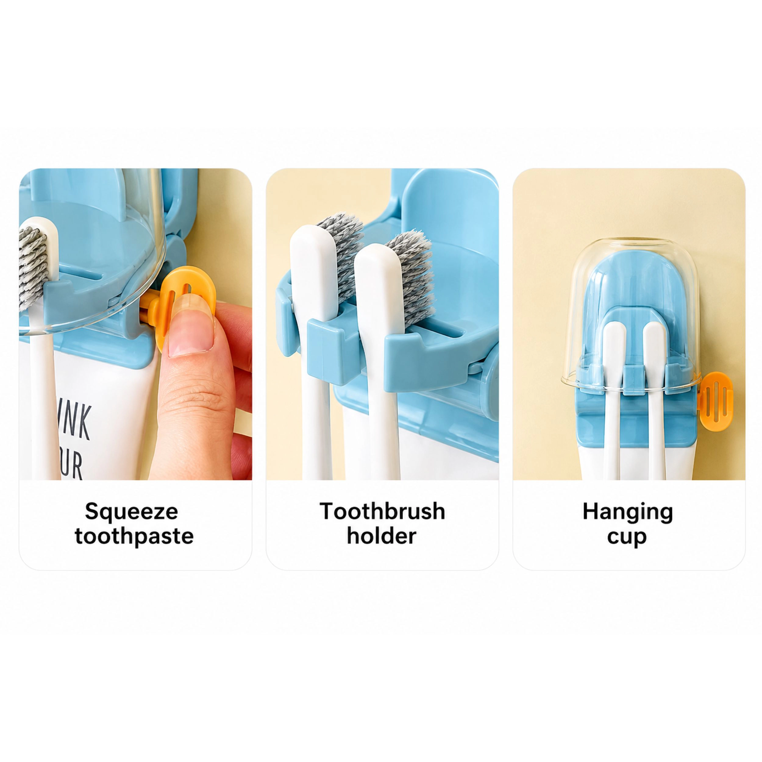 Home Collection 3-in-1 Toothpaste Dispenser Toothbrush Holder Wall Mount Organizer