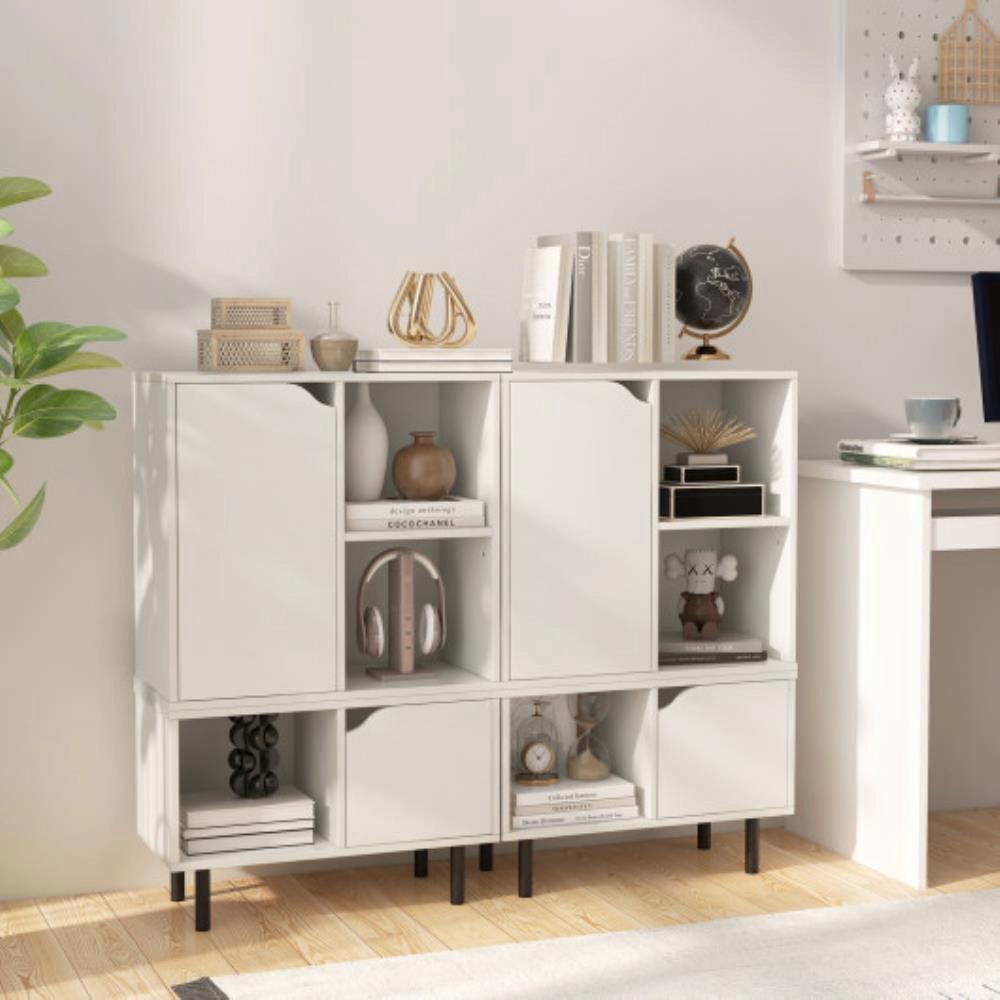 Hivvago Stackable Bookcase with Adjustable Shelf and Cubes-White