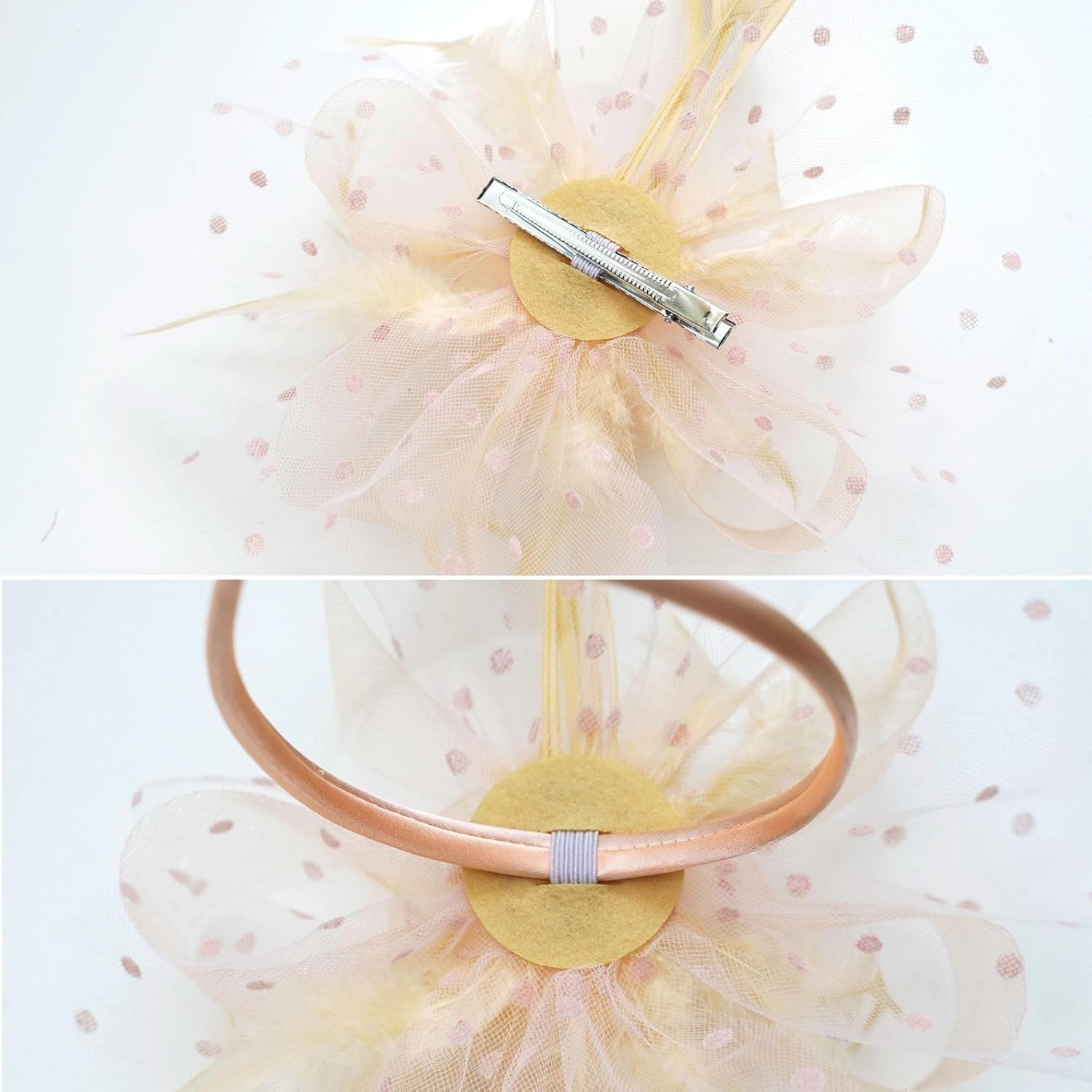 SS Design Champagne Pillbox Fascinator Hat with Veil for Women