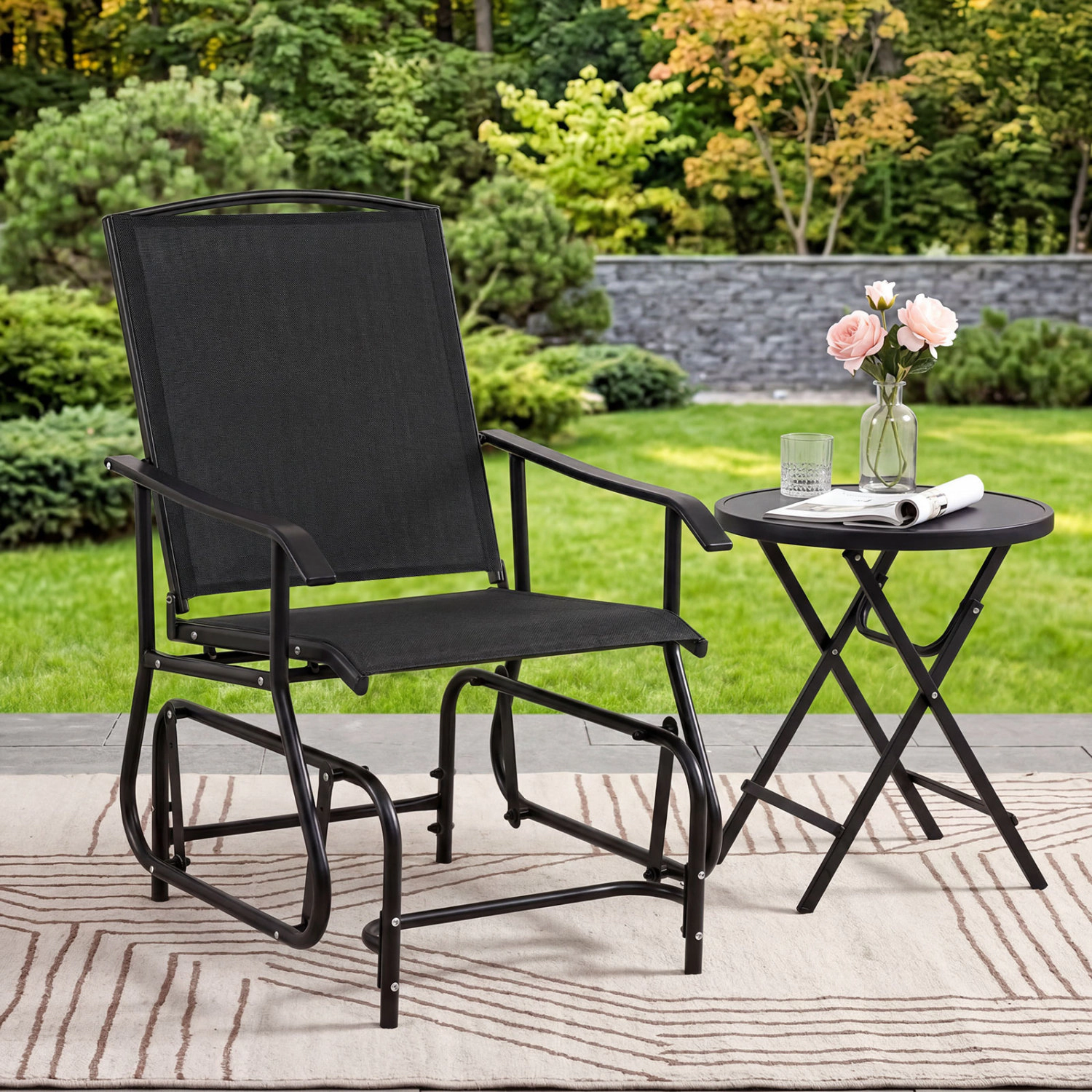 LJG Outdoor Glider Chair with Metal Frame and Armrests