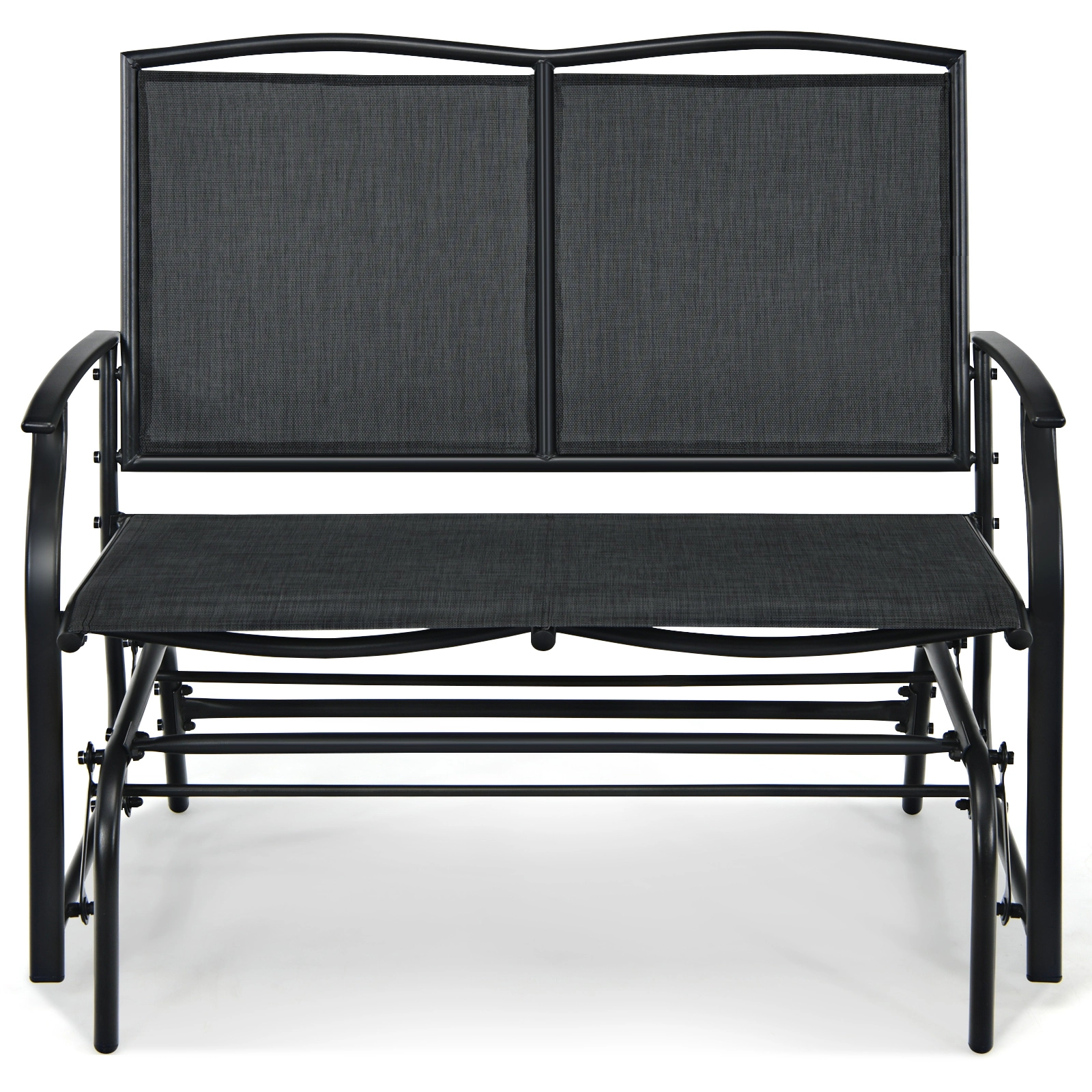SUGIFT Black Textilene Seat for Backyard and Lawn 2-Person Iron Patio Rocking Bench