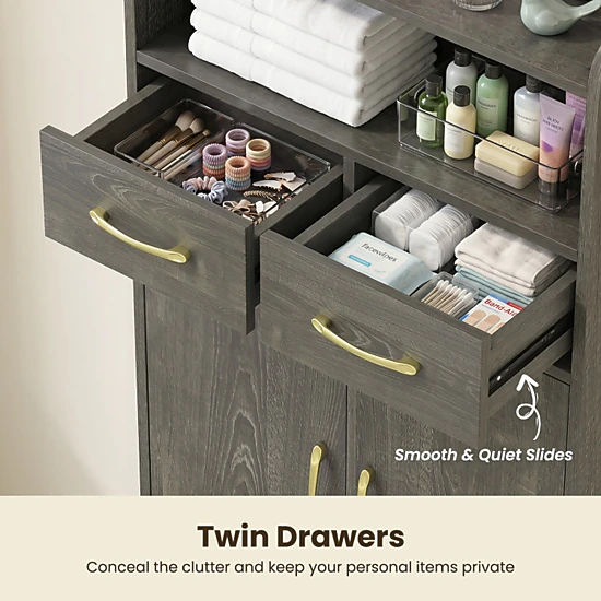 SUGIFT Gray Oak 44-lb Countertop Freestanding Bathroom Storage Cabinet with 2 Drawers 2 Doors and Adjustable Shelf