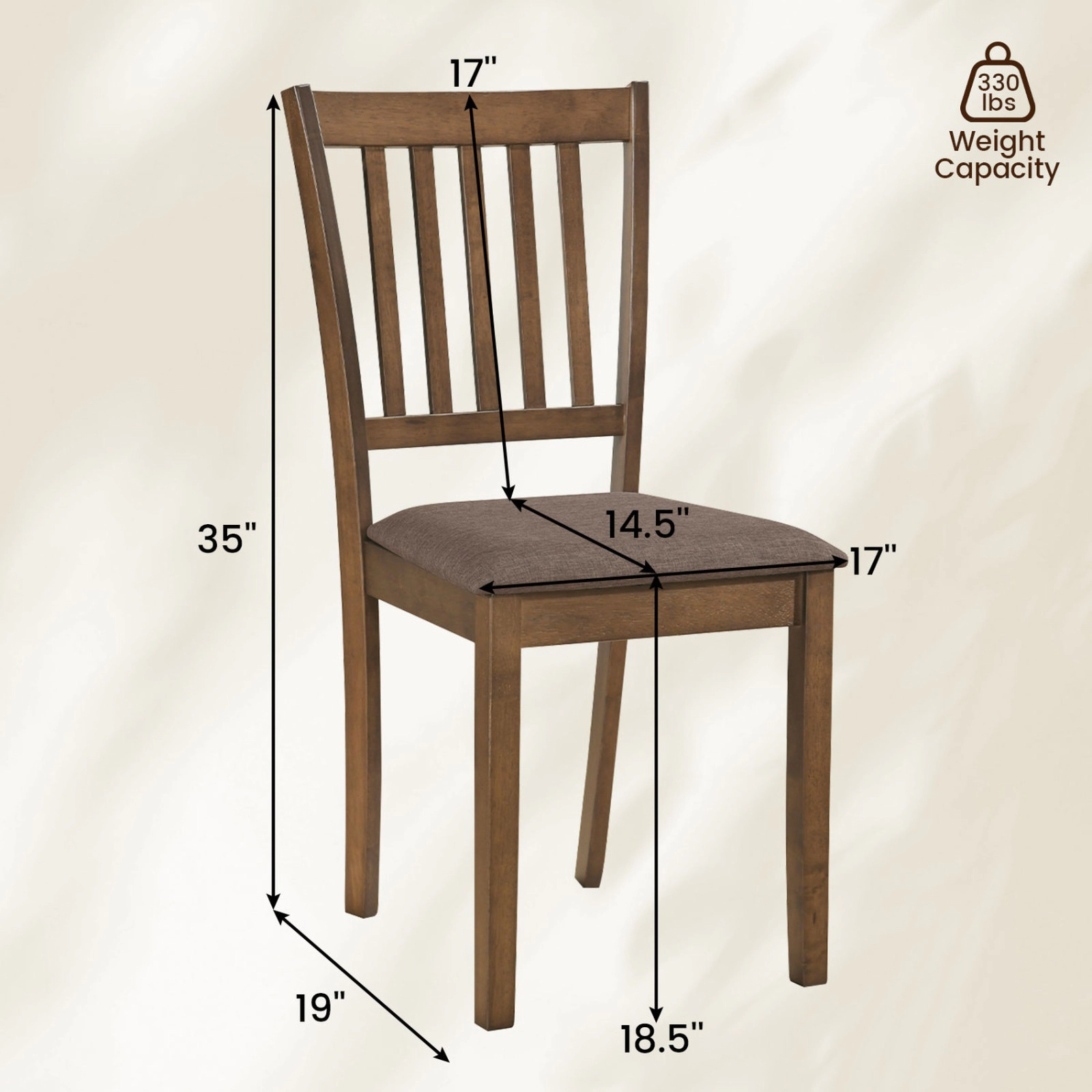 SUGIFT Set of 4 Wooden Upholstered Dining Chairs with Rubber Wood Frame 330-lb Capacity Brown/Black