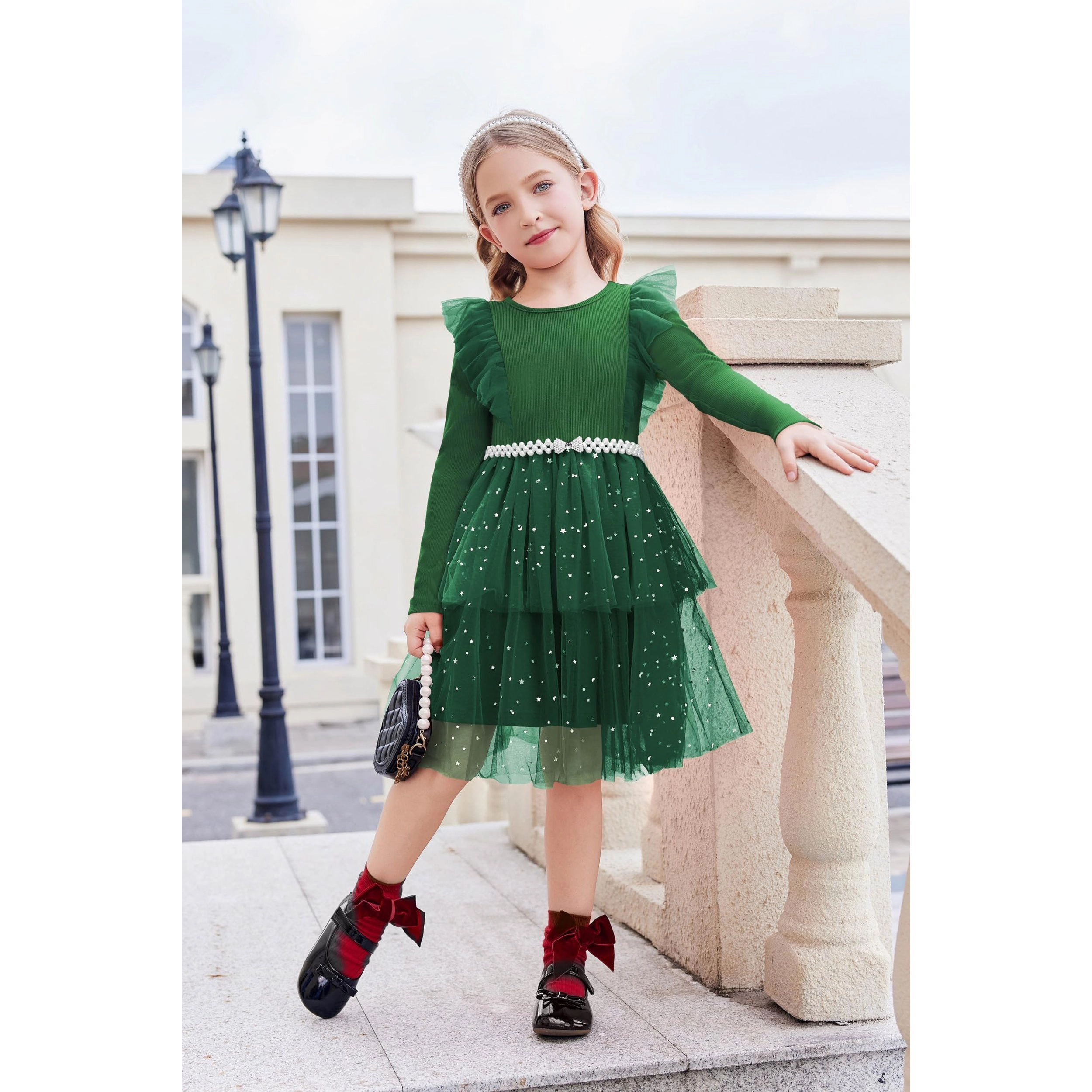 Arshiner Dress Baby Girl'ss Tutu Tiered Formal Party Sequin Tulle Dresses Fall Winter Clothes