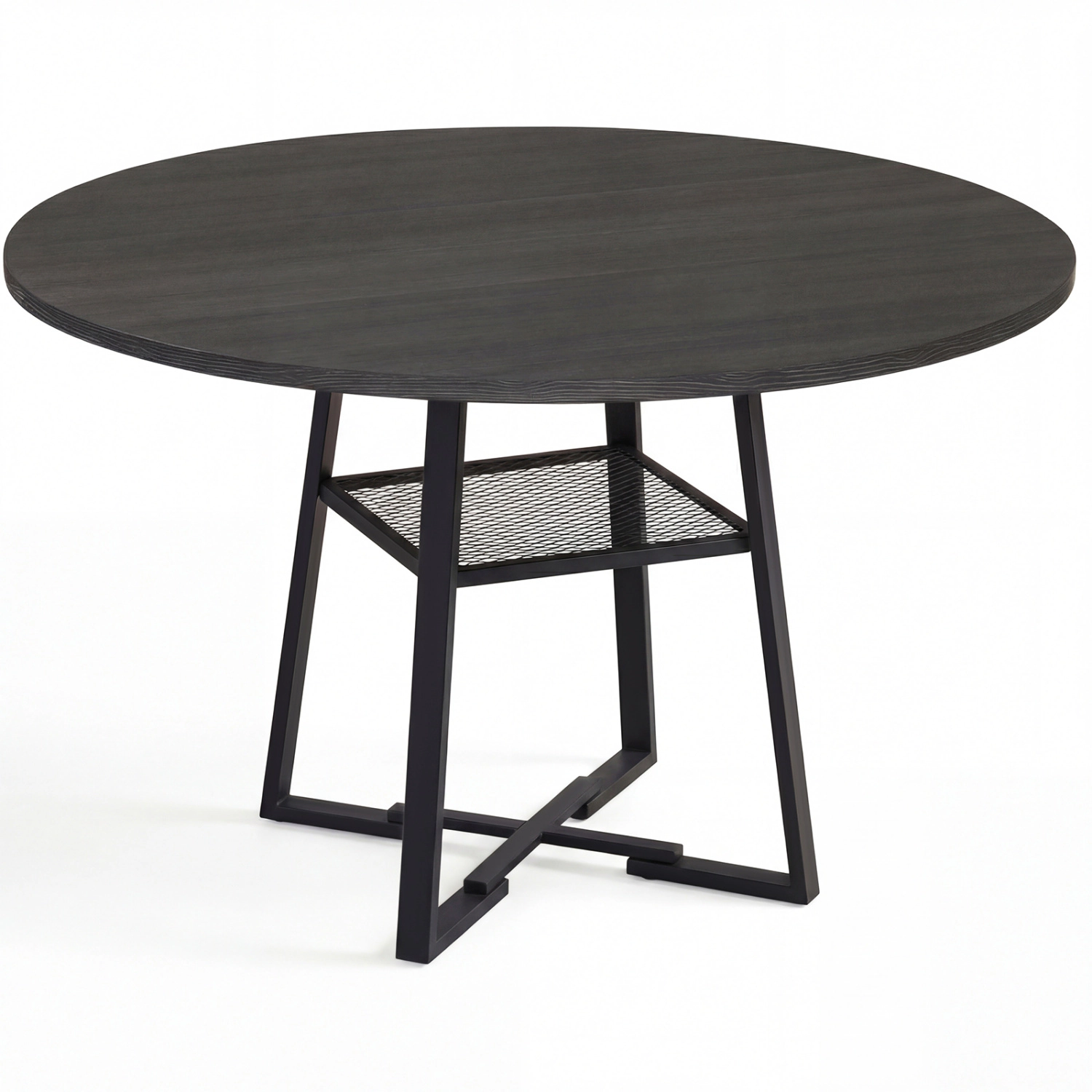 LJG Round Dining Table for 4-6 with Storage Shelf and Metal Legs