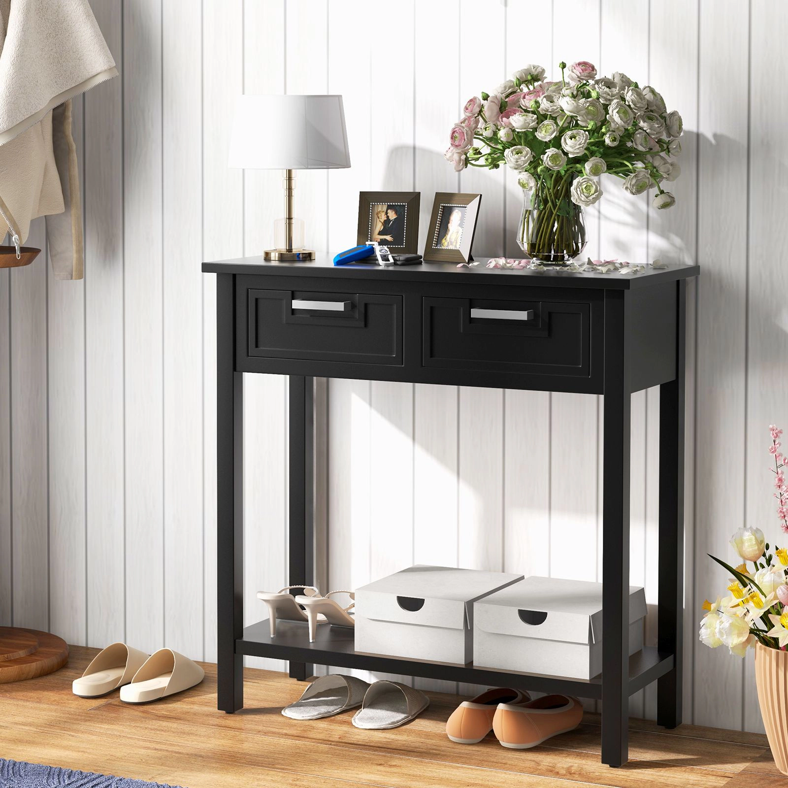 SlickBlue Narrow Console Table with Drawers and Storage Shelf
