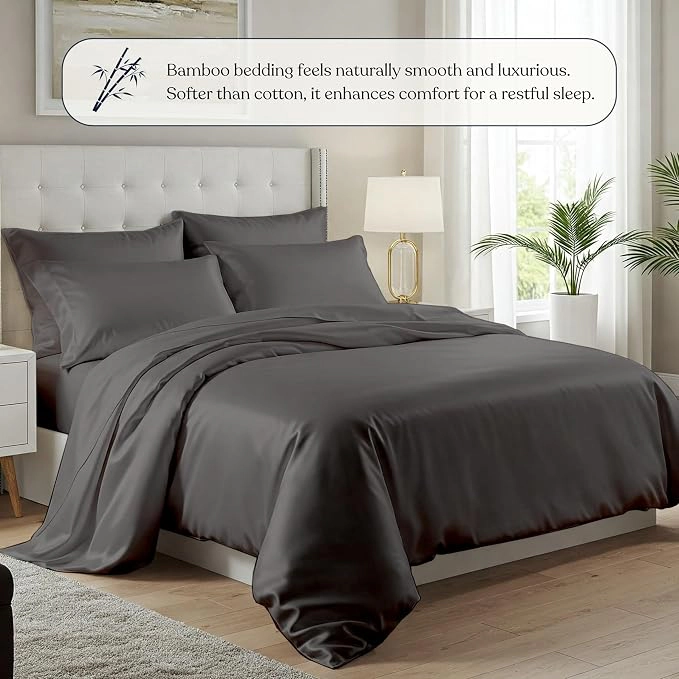 Delara Bamboo Viscose Duvet Cover Set Ultra Soft Cooling Breathable Includes & Pillow Shams