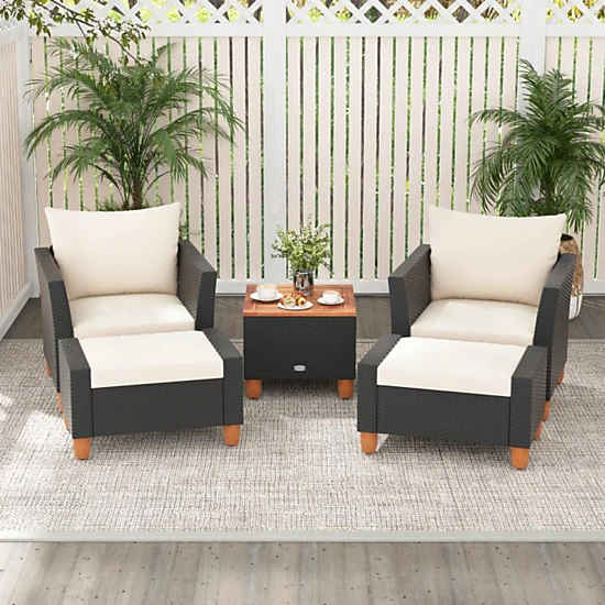 Hivvago 5 Pieces Patio Furniture Set With Loveseat And Armchairs For Porch-White