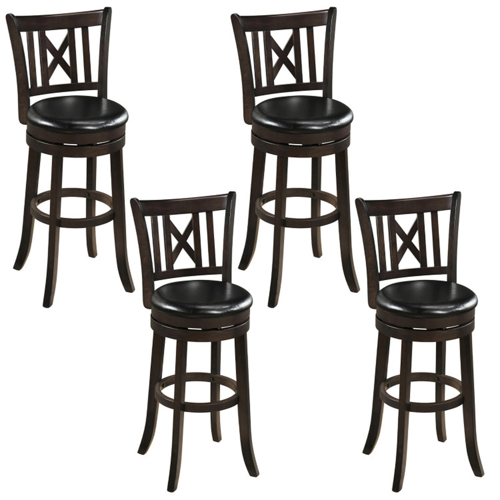 SUGIFT Dark Chocolate Hollowed Backrest and Footrest Set of 4 Swivel Bar Stools