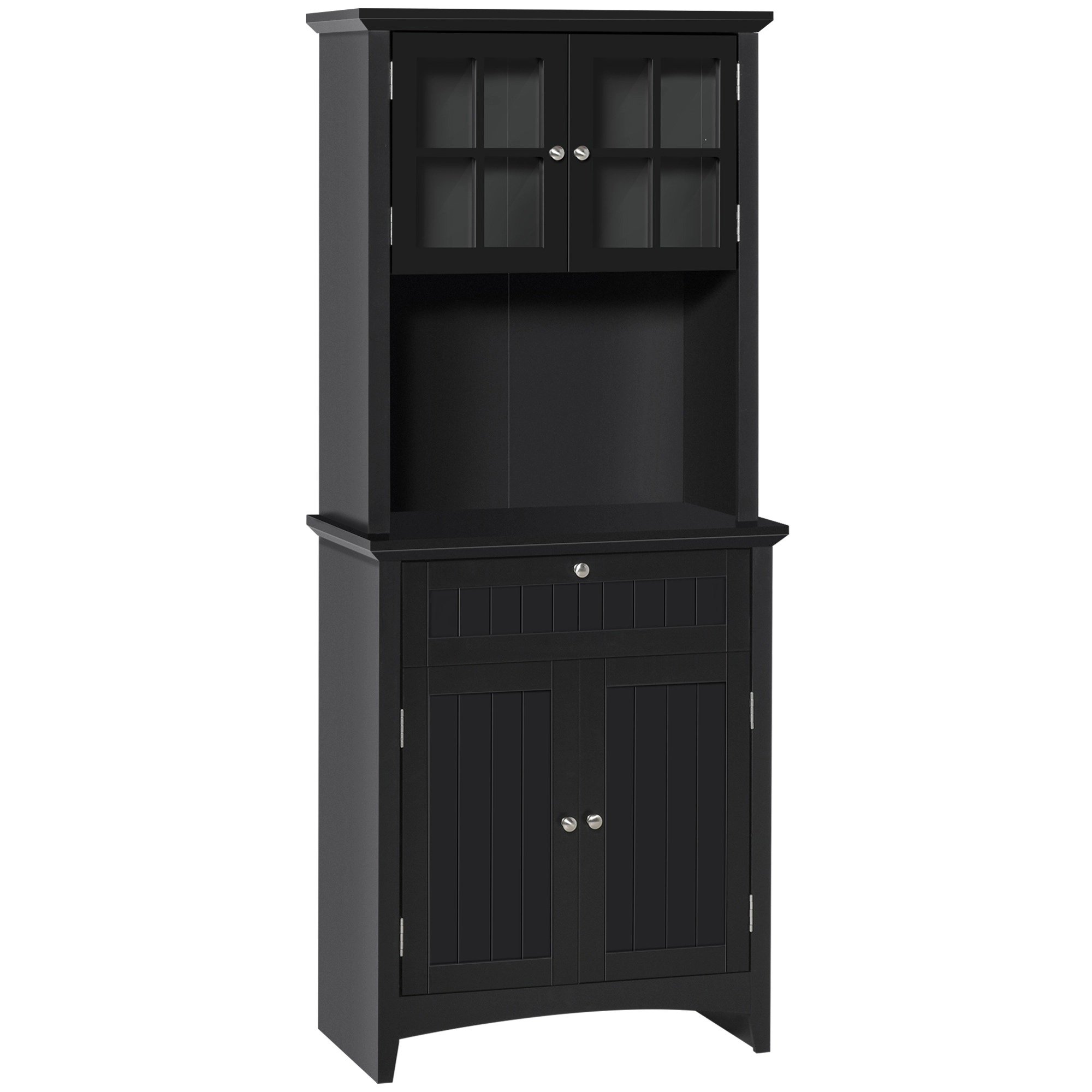 HONGGE Elegant Buffet with Hutch Kitchen Pantry Storage Cabinet Framed Glass Door Drawer and Microwave Space