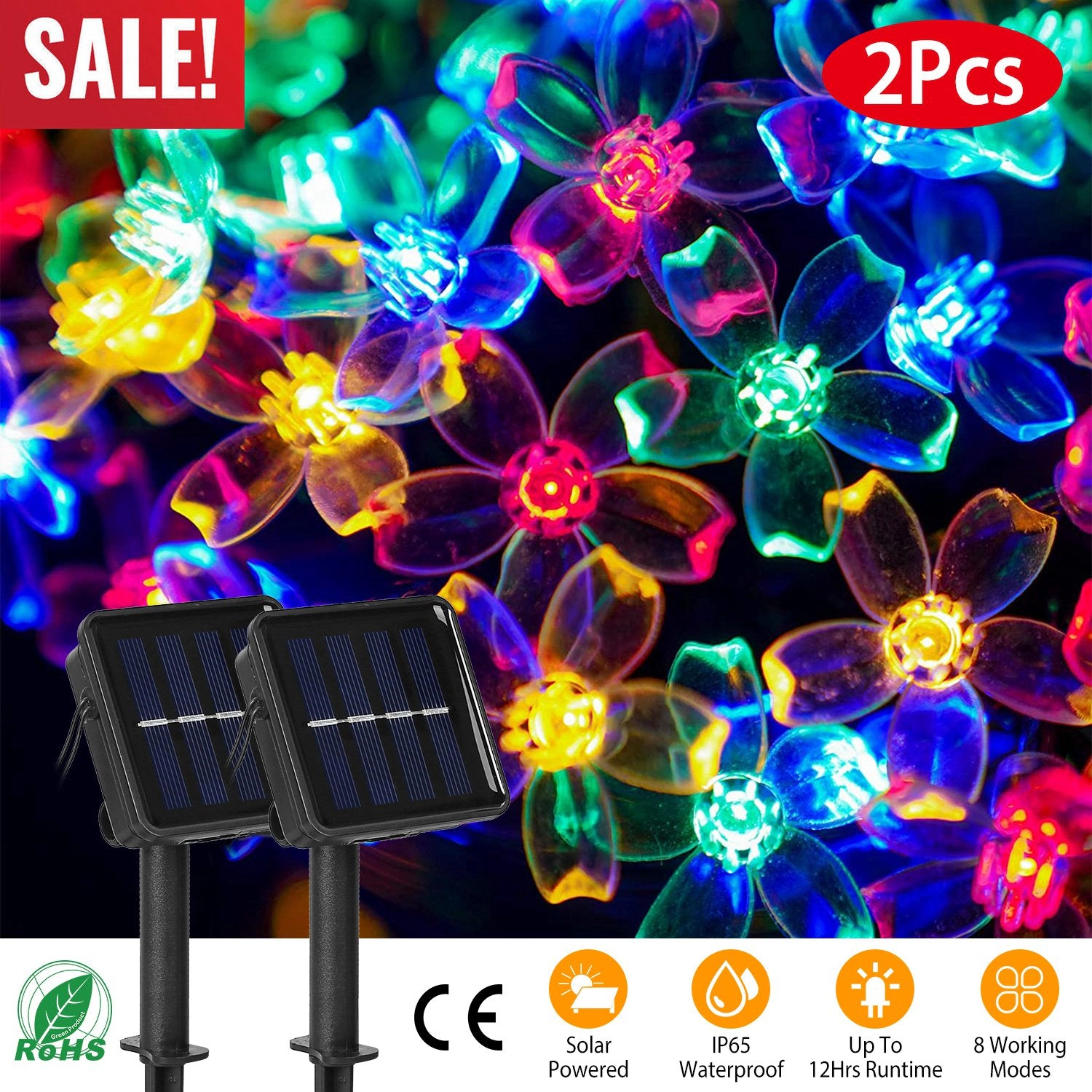 GBruno Solar Sakura Flower String Lights 50 LED