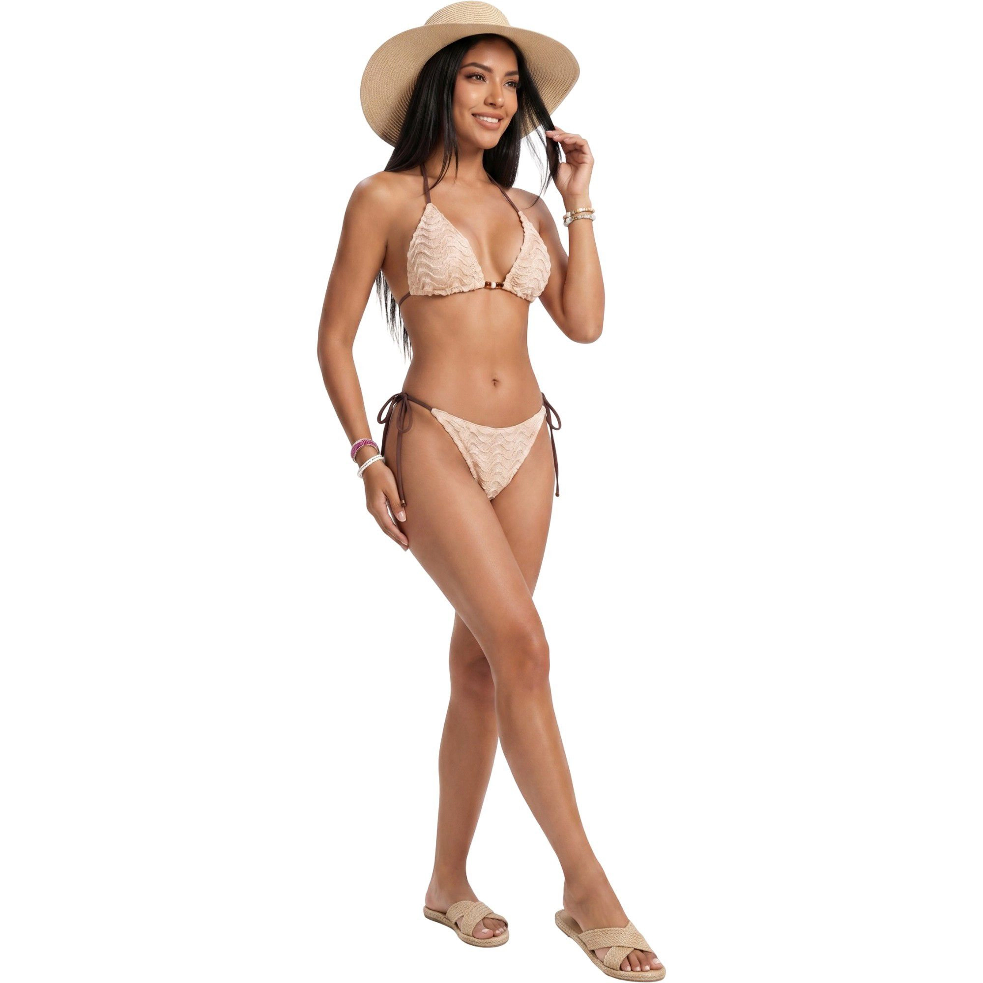 Anna-Kaci Women's Textured Triangle Bikini Set